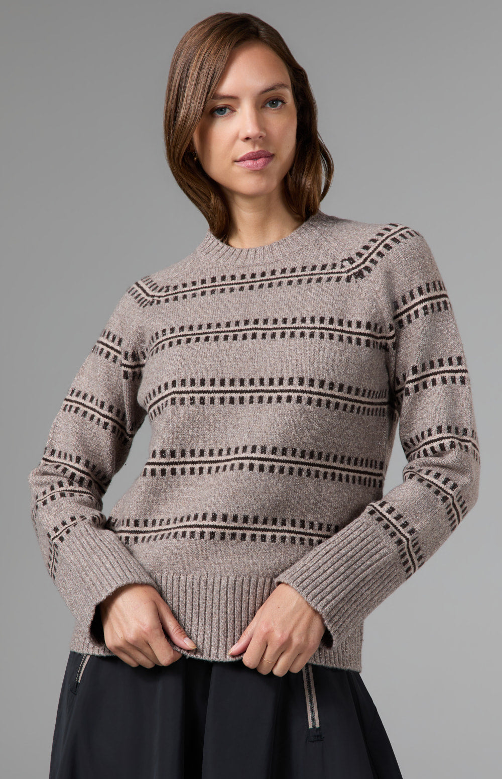 Alp N Rock Kelly Lurex Crewneck Sweater, taupe striped crewneck sweater for women
