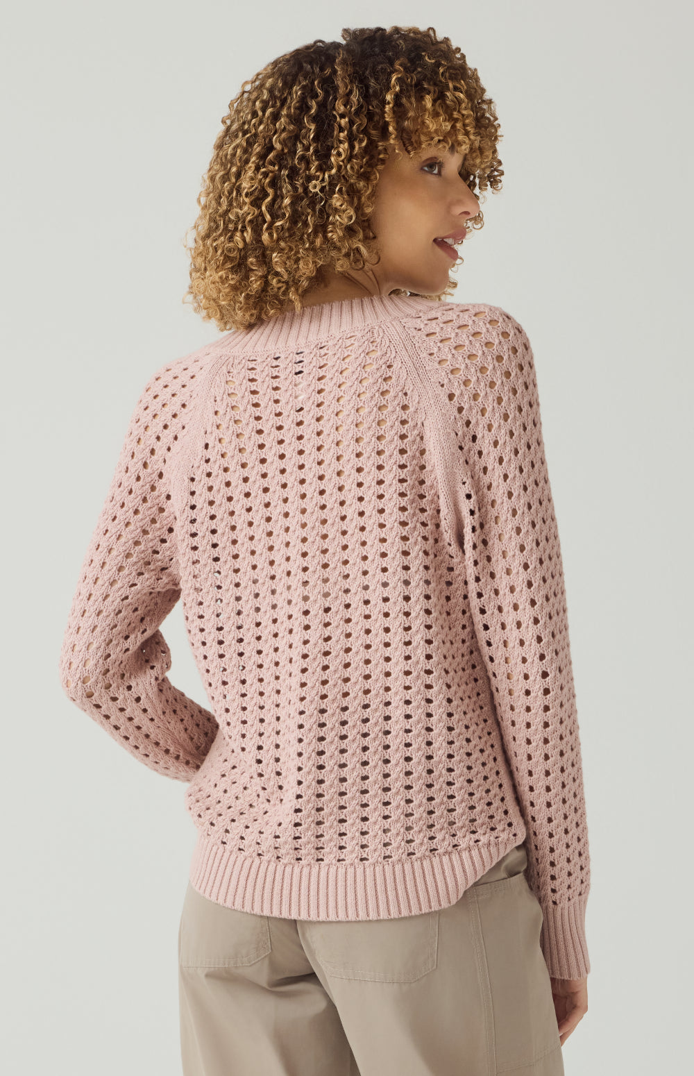 Alp N Rock Kinna Sweater, rose pink open weave v neck sweater for women
