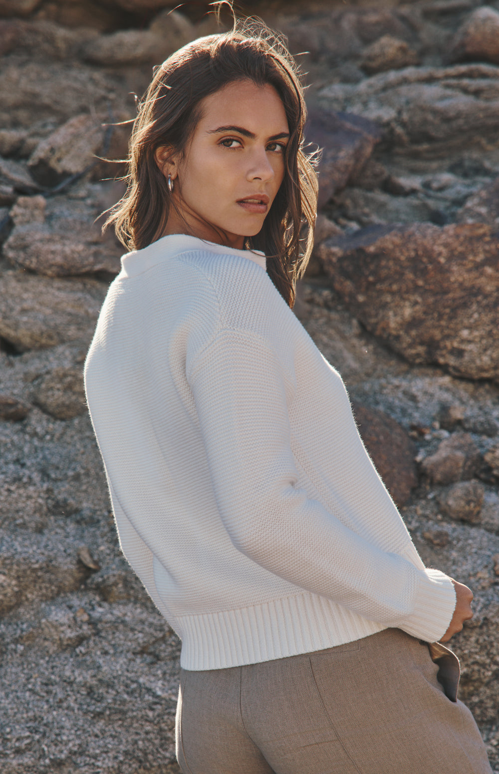 Alp N Rock Lexi Cardigan, off white button front cotton cardigan for women