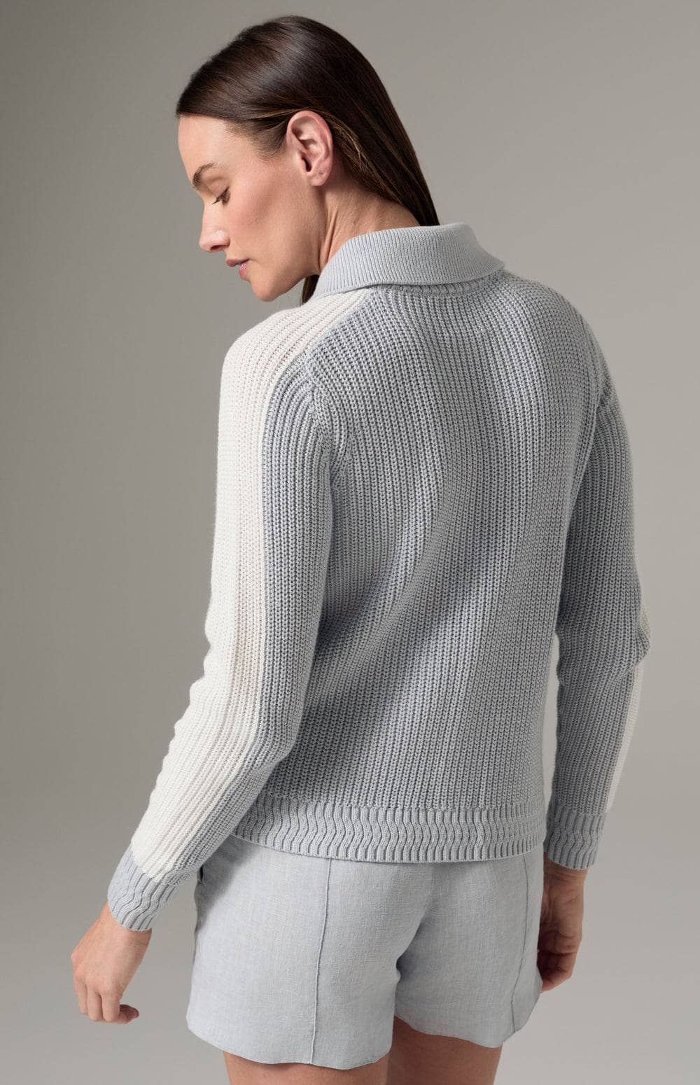 Alp N Rock Maeve Sweater, Women's Silver Grey Sweater with Crew Neck and Attached Collar and White Stripe Down the Sleeve