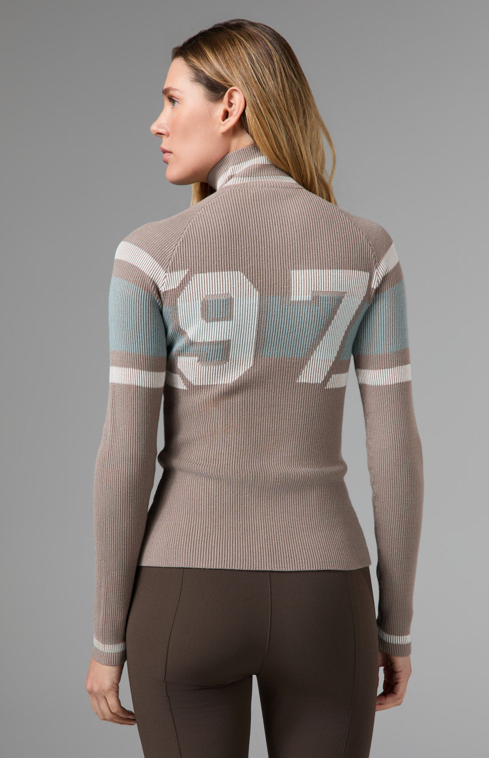 Alp N Rock Maia Full Zip Stripe Sweater, taupe full zip striped sweater