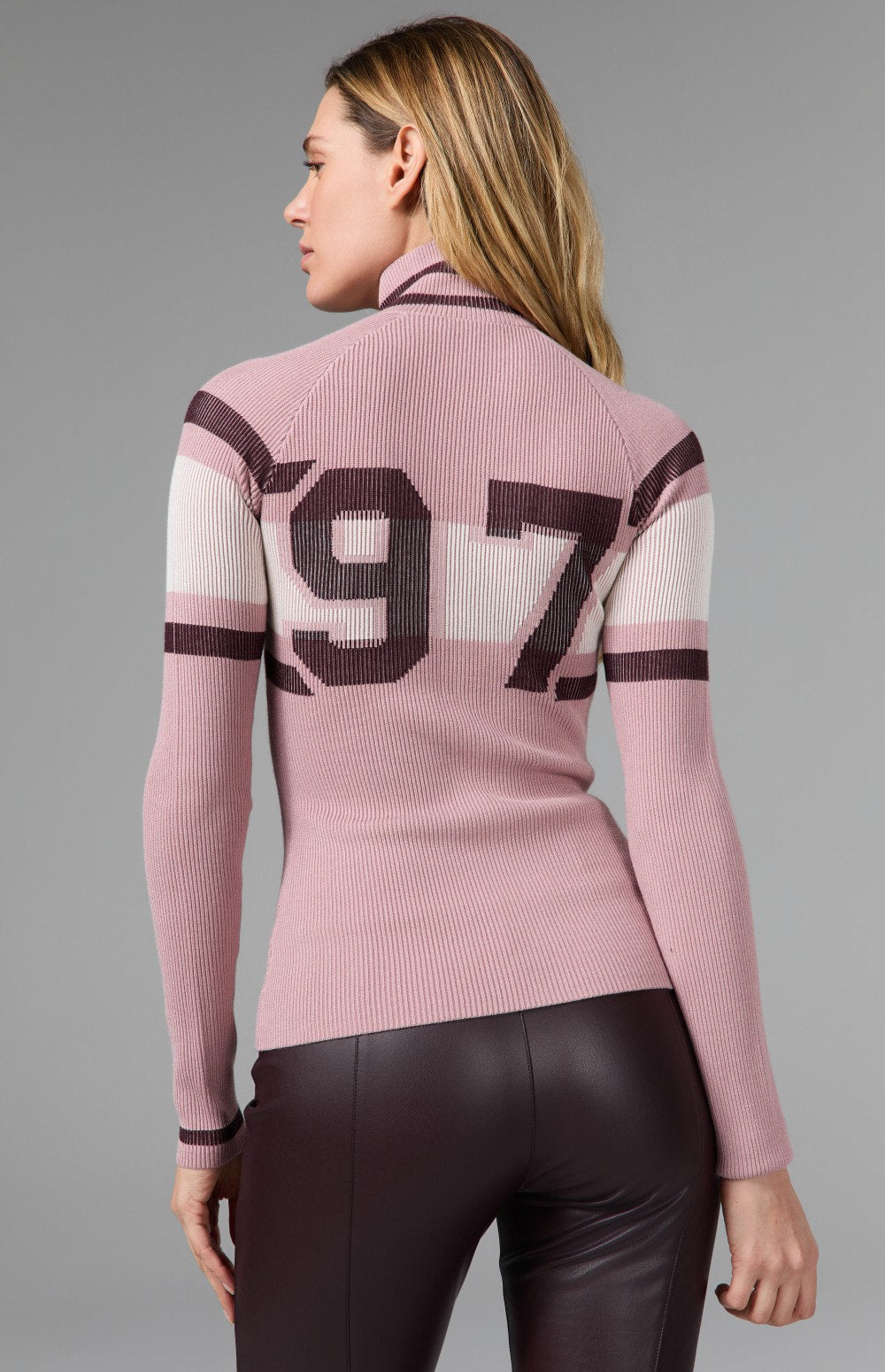 Alp N Rock Maia Full Zip Stripe Sweater, light pink full zip striped sweater for women