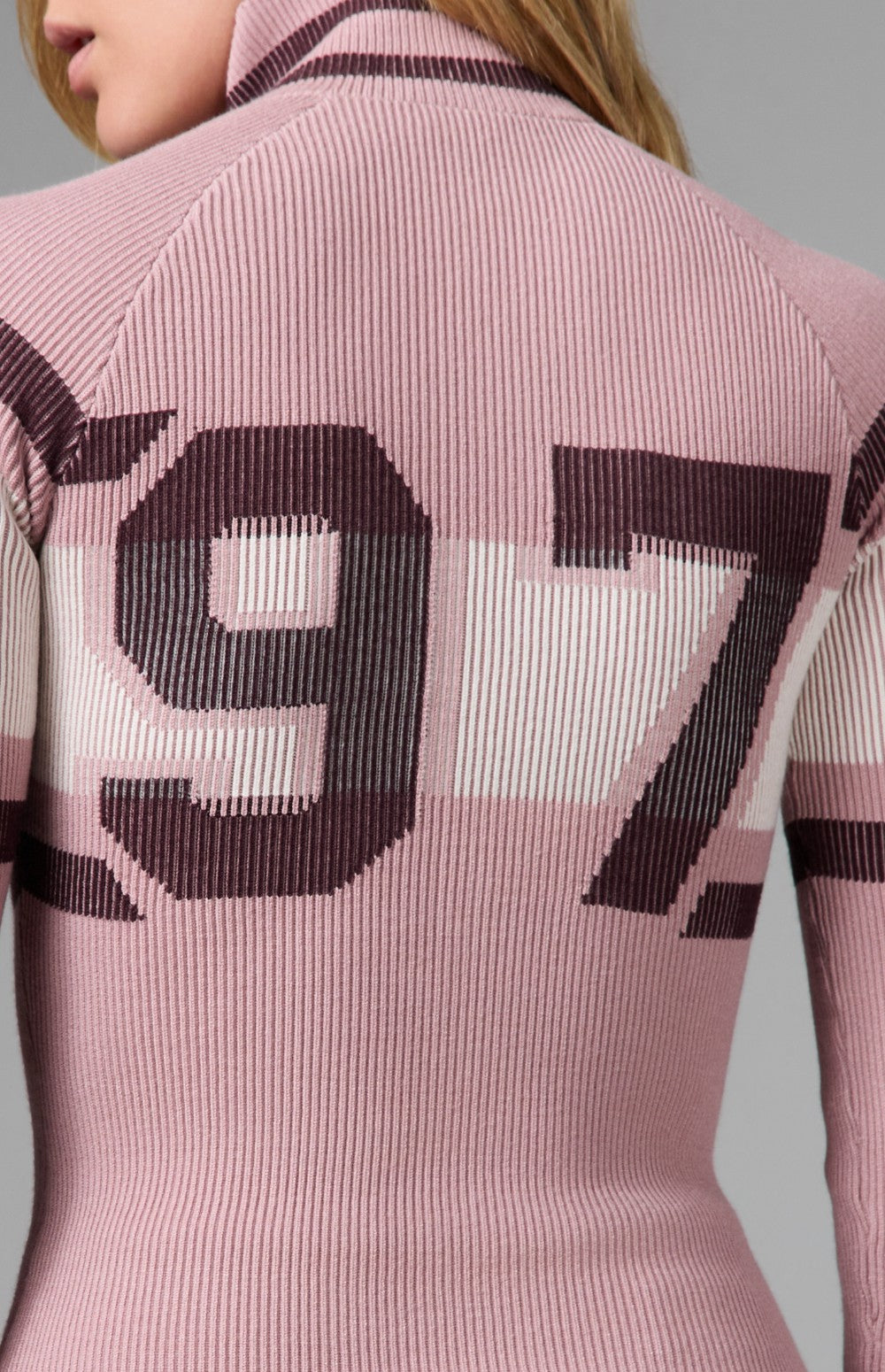 Alp N Rock Maia Full Zip Stripe Sweater, light pink full zip striped sweater for women