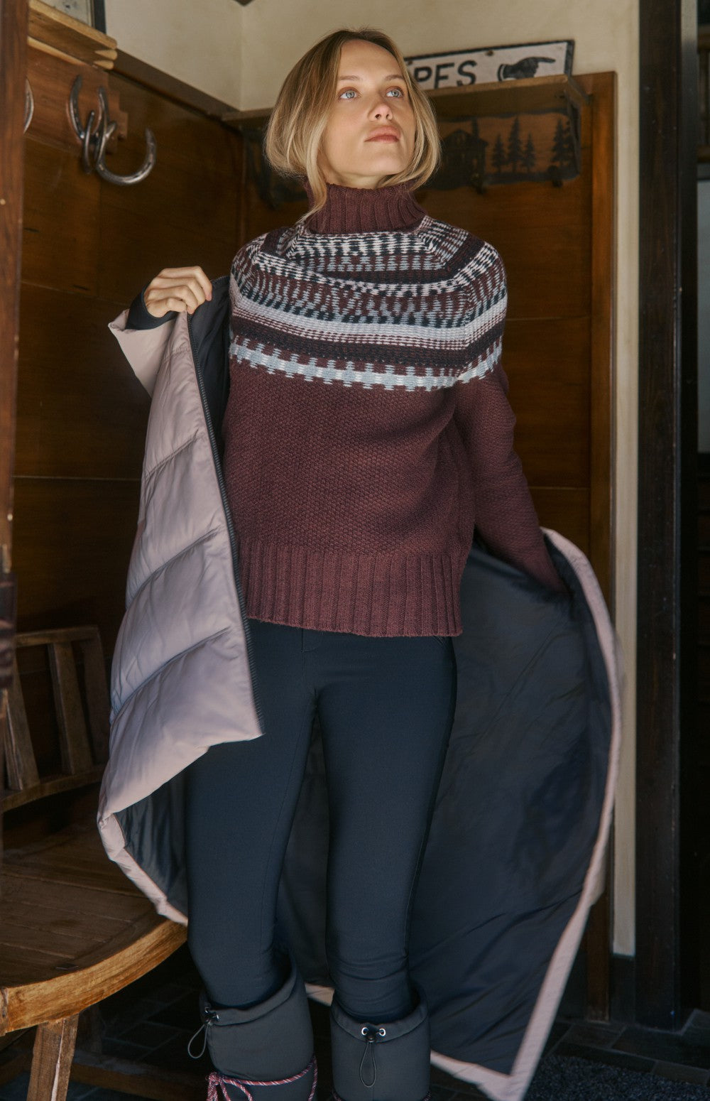 Alp N Rock Marla Turtleneck Sweater, dark red fair isle turtleneck ski sweater