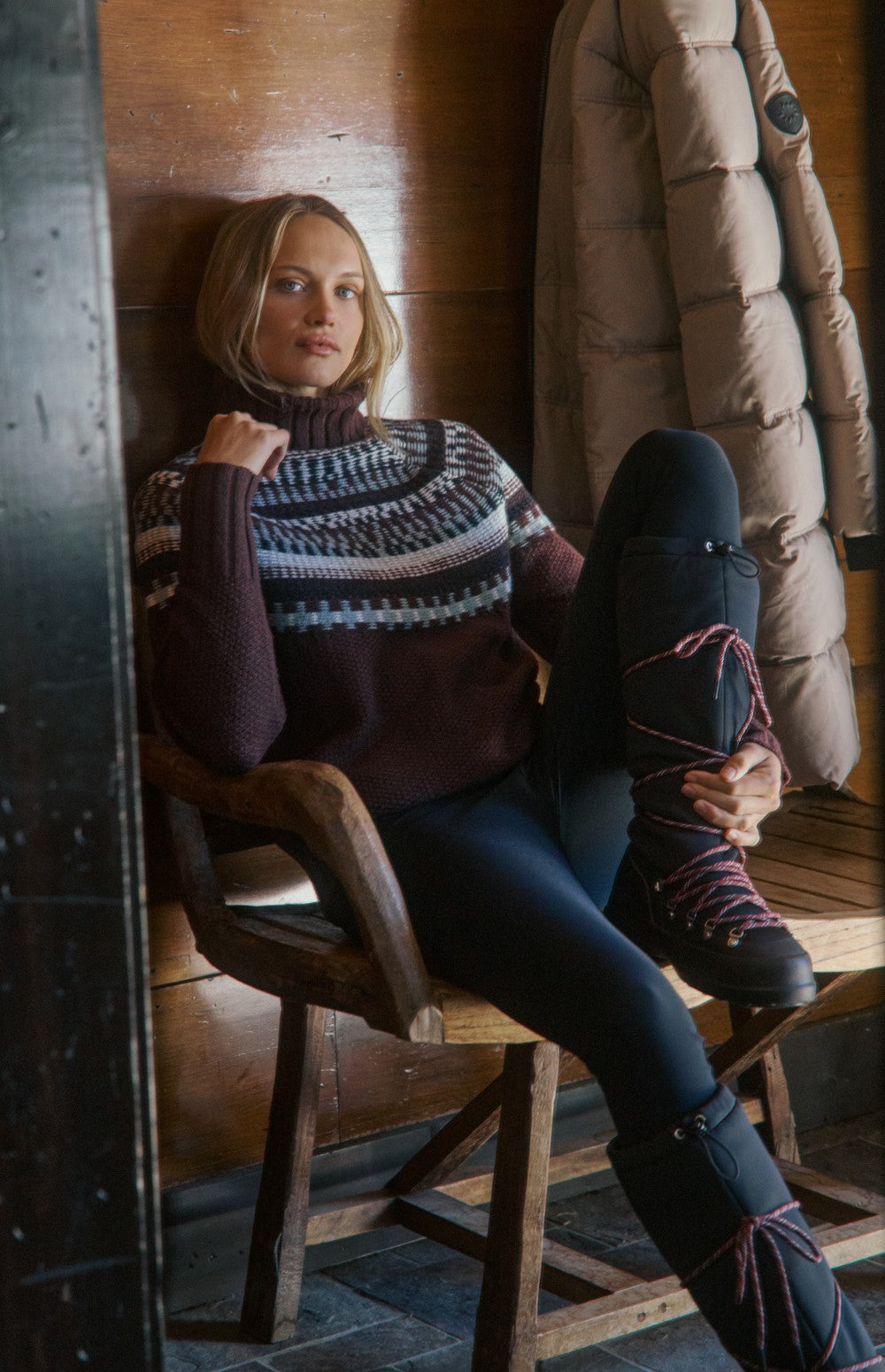 Alp N Rock Marla Turtleneck Sweater, dark red fair isle turtleneck ski sweater