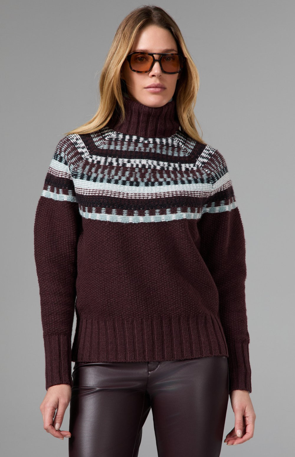 Alp N Rock Marla Turtleneck Sweater, dark red fair isle turtleneck ski sweater