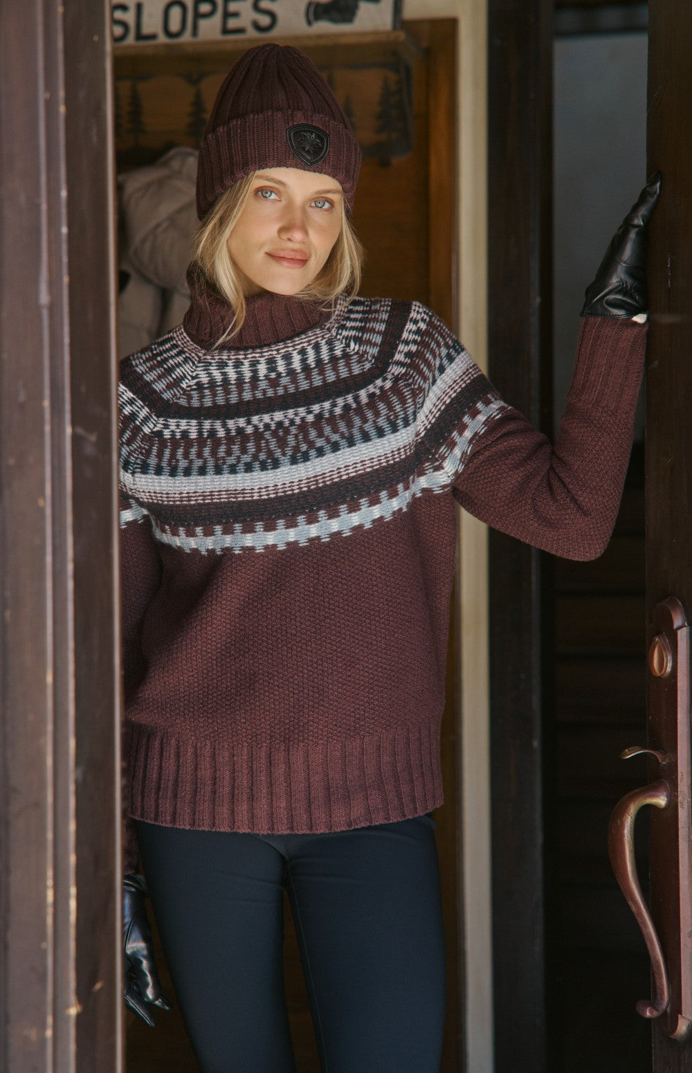 Alp N Rock Marla Turtleneck Sweater, dark red fair isle turtleneck ski sweater