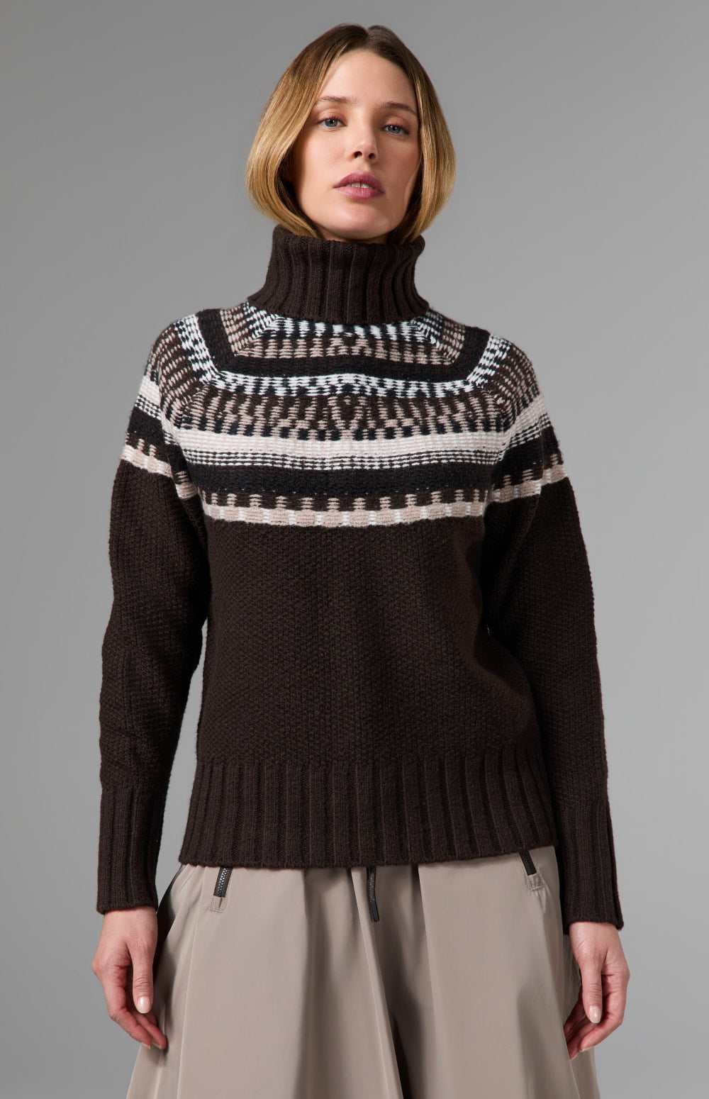 Alp N Rock Marla Turtleneck Sweater, dark brown fair isle turtleneck ski sweater