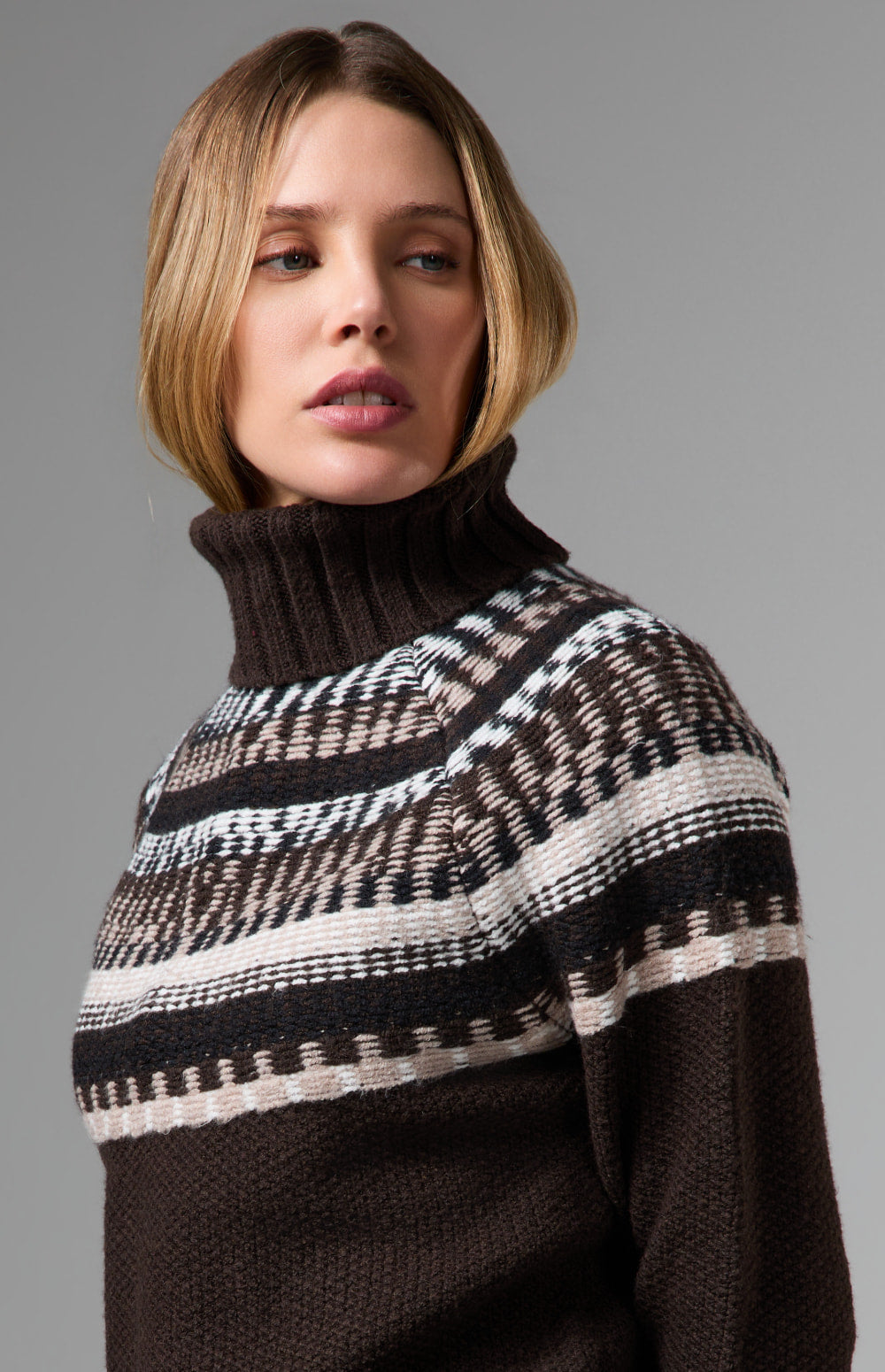 Alp N Rock Marla Turtleneck Sweater, dark brown fair isle turtleneck ski sweater