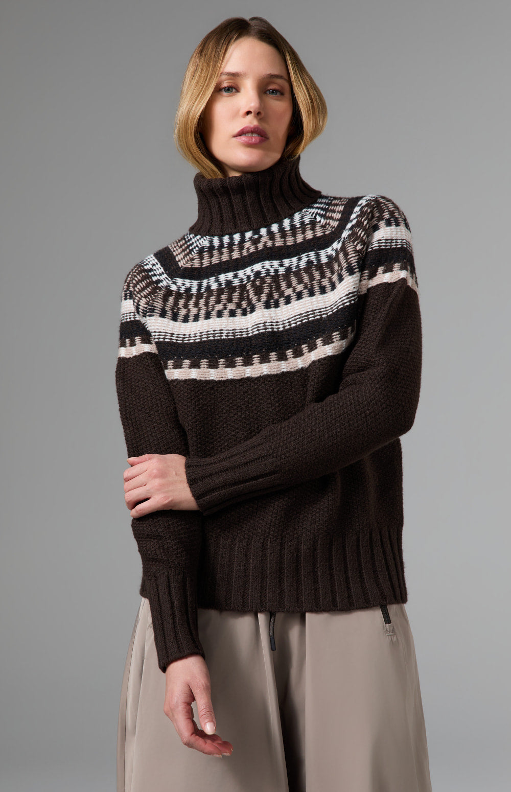 Alp N Rock Marla Turtleneck Sweater, dark brown fair isle turtleneck ski sweater