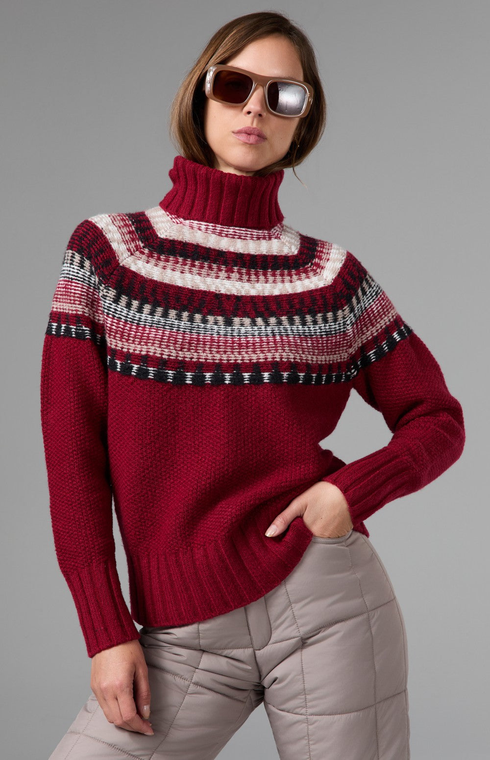 Alp N Rock Marla Turtleneck Sweater, red fair isle turtleneck ski sweater