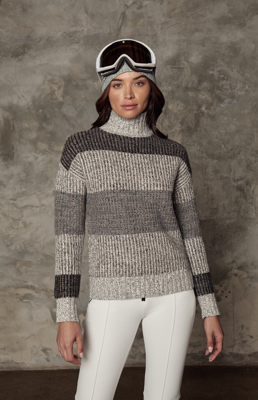 Mila Mock Neck Stripe Sweater, Ivory | Alp N Rock Alp N Rock Womens Sweater Mila Mock Neck Stripe Sweater | Ivory