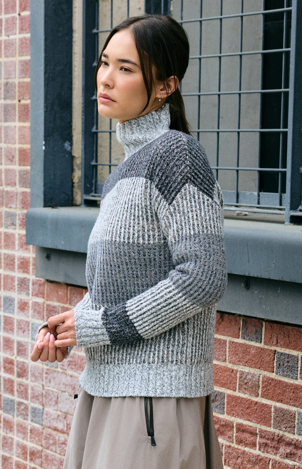 Alp N Rock Mila Mock Neck Stripe Sweater, white mock neck striped sweater