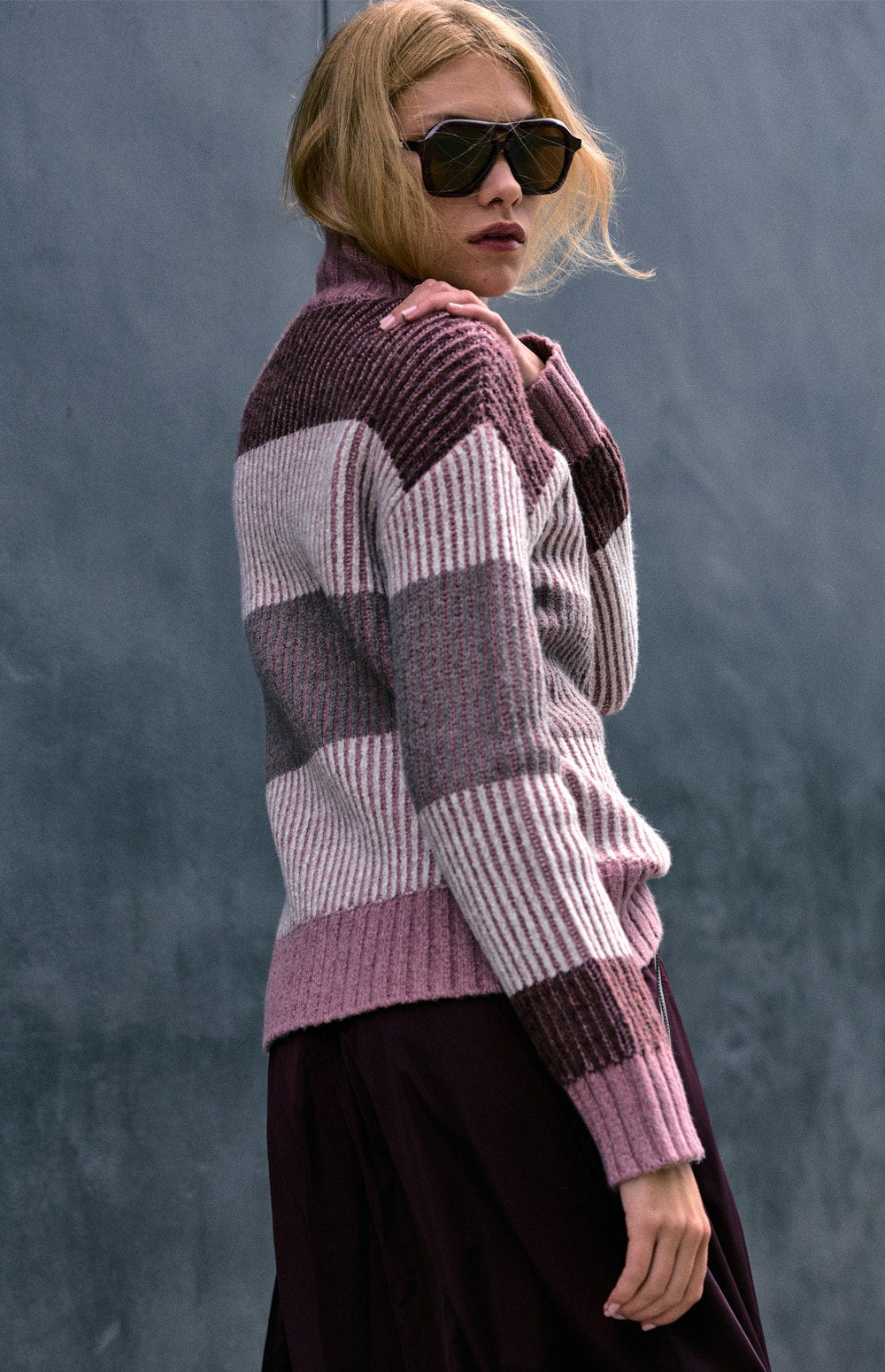 Mila Mock Neck Stripe Sweater, Smokey Rose | Alp N Rock Alp N Rock Womens Sweater Mila Mock Neck Stripe Sweater | Smokey Rose