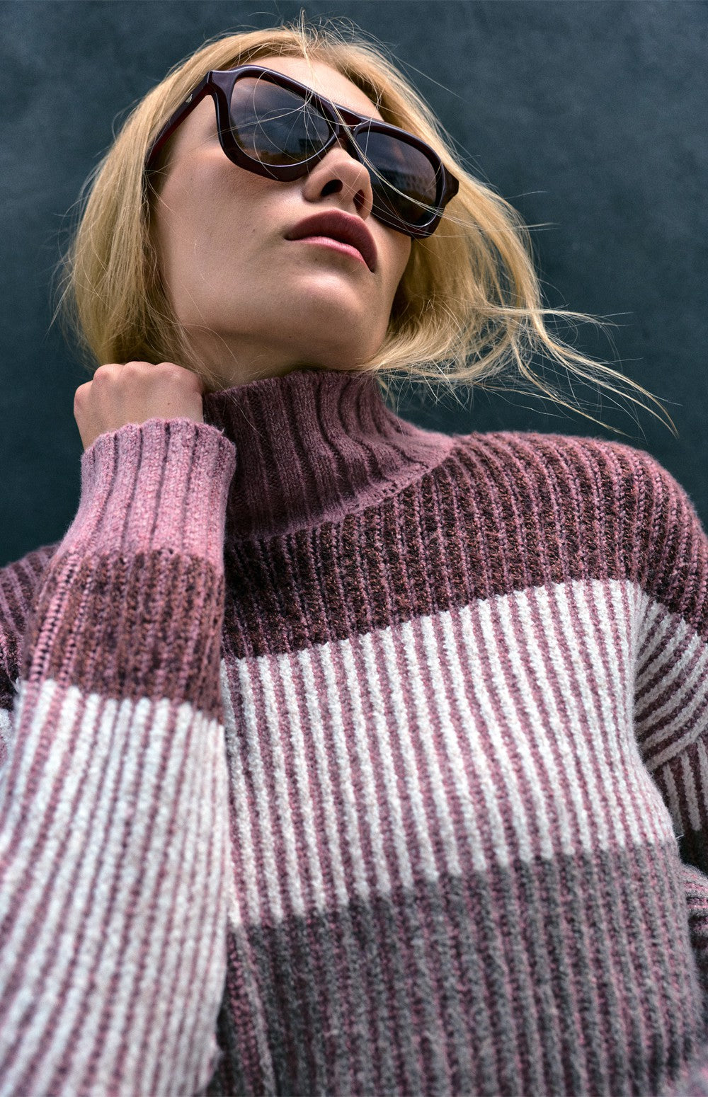 Mila Mock Neck Stripe Sweater, Smokey Rose | Alp N Rock Alp N Rock Womens Sweater Mila Mock Neck Stripe Sweater | Smokey Rose