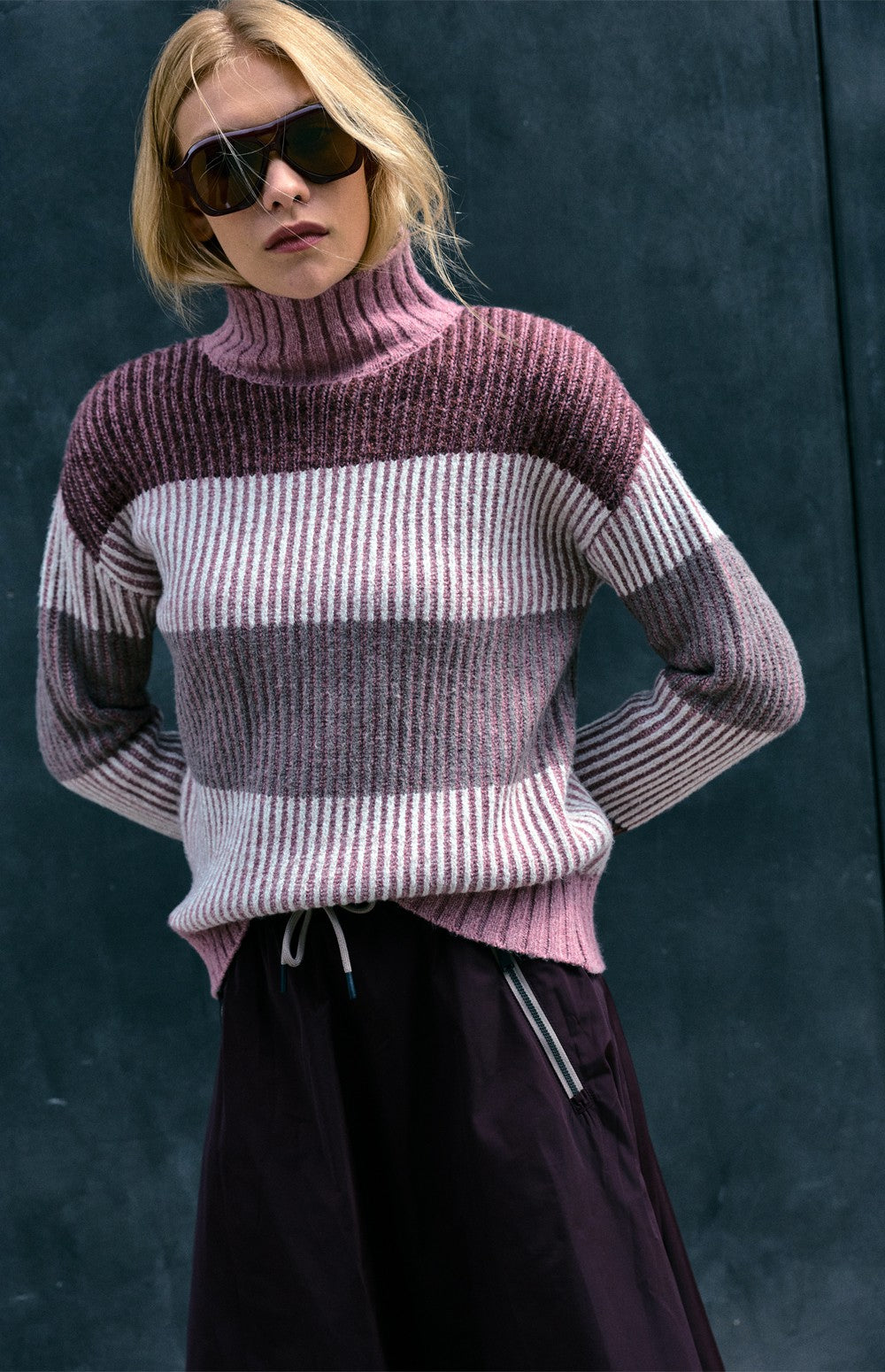 Mila Mock Neck Stripe Sweater, Smokey Rose | Alp N Rock Alp N Rock Womens Sweater Mila Mock Neck Stripe Sweater | Smokey Rose