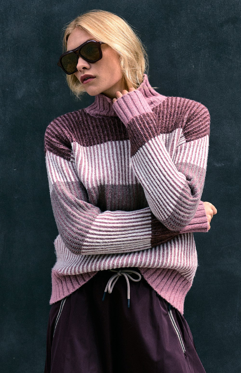 Mila Mock Neck Stripe Sweater, Smokey Rose | Alp N Rock Alp N Rock Womens Sweater Mila Mock Neck Stripe Sweater | Smokey Rose