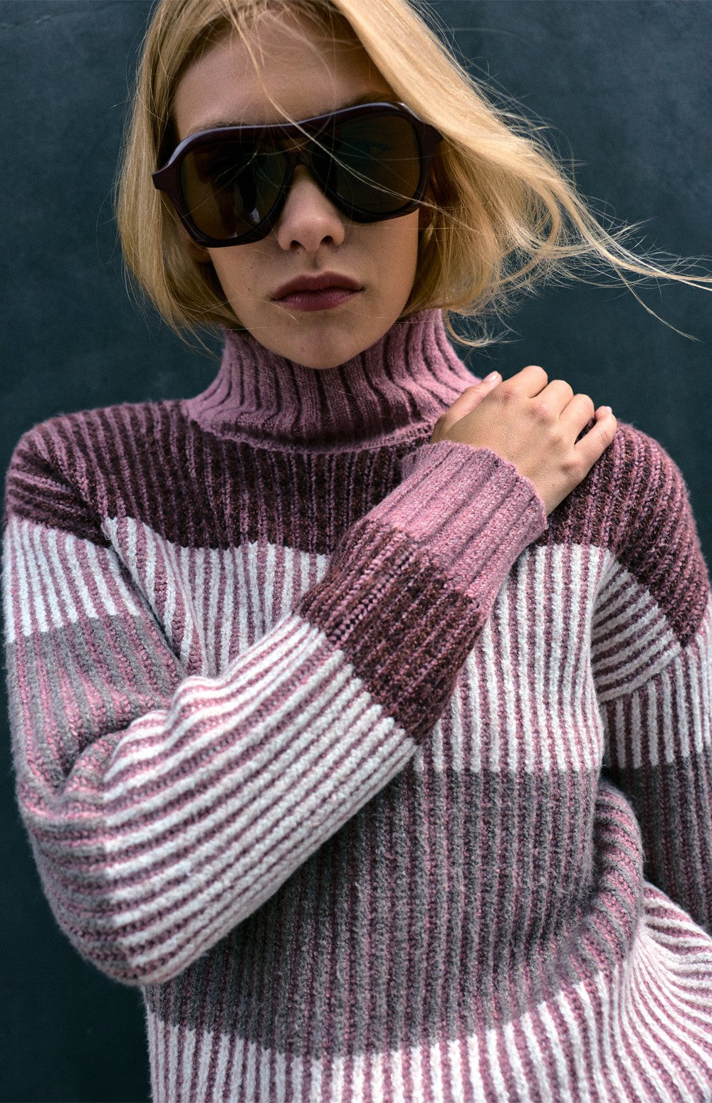 Mila Mock Neck Stripe Sweater, Smokey Rose | Alp N Rock Alp N Rock Womens Sweater Mila Mock Neck Stripe Sweater | Smokey Rose