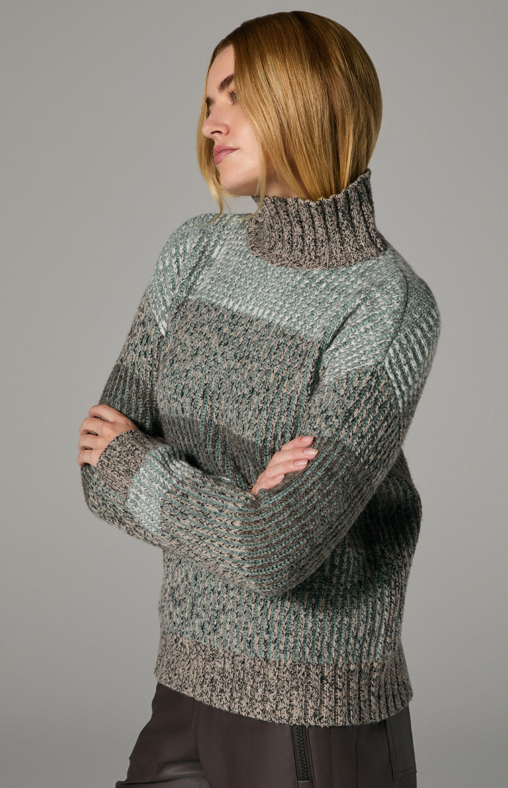 Alp N Rock Mila Sweater, beige cozy oversized mock neck striped sweater for women