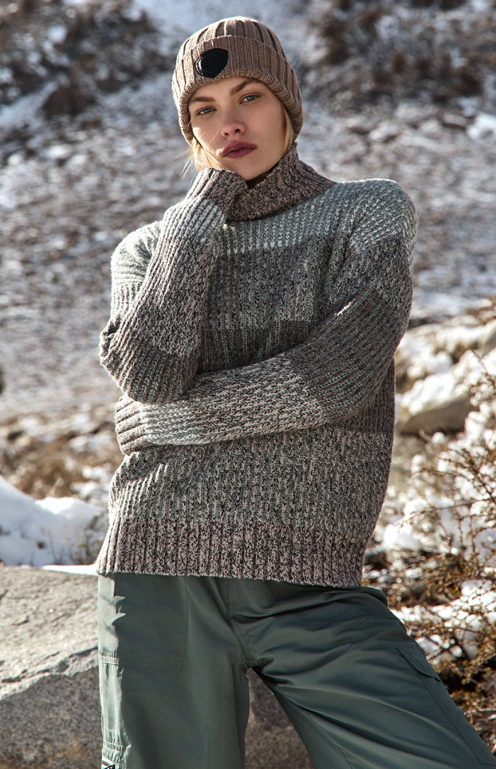Mila Mock Neck Stripe Sweater, Stone | Alp N Rock Alp N Rock Womens Sweater Mila Mock Neck Stripe Sweater | Stone