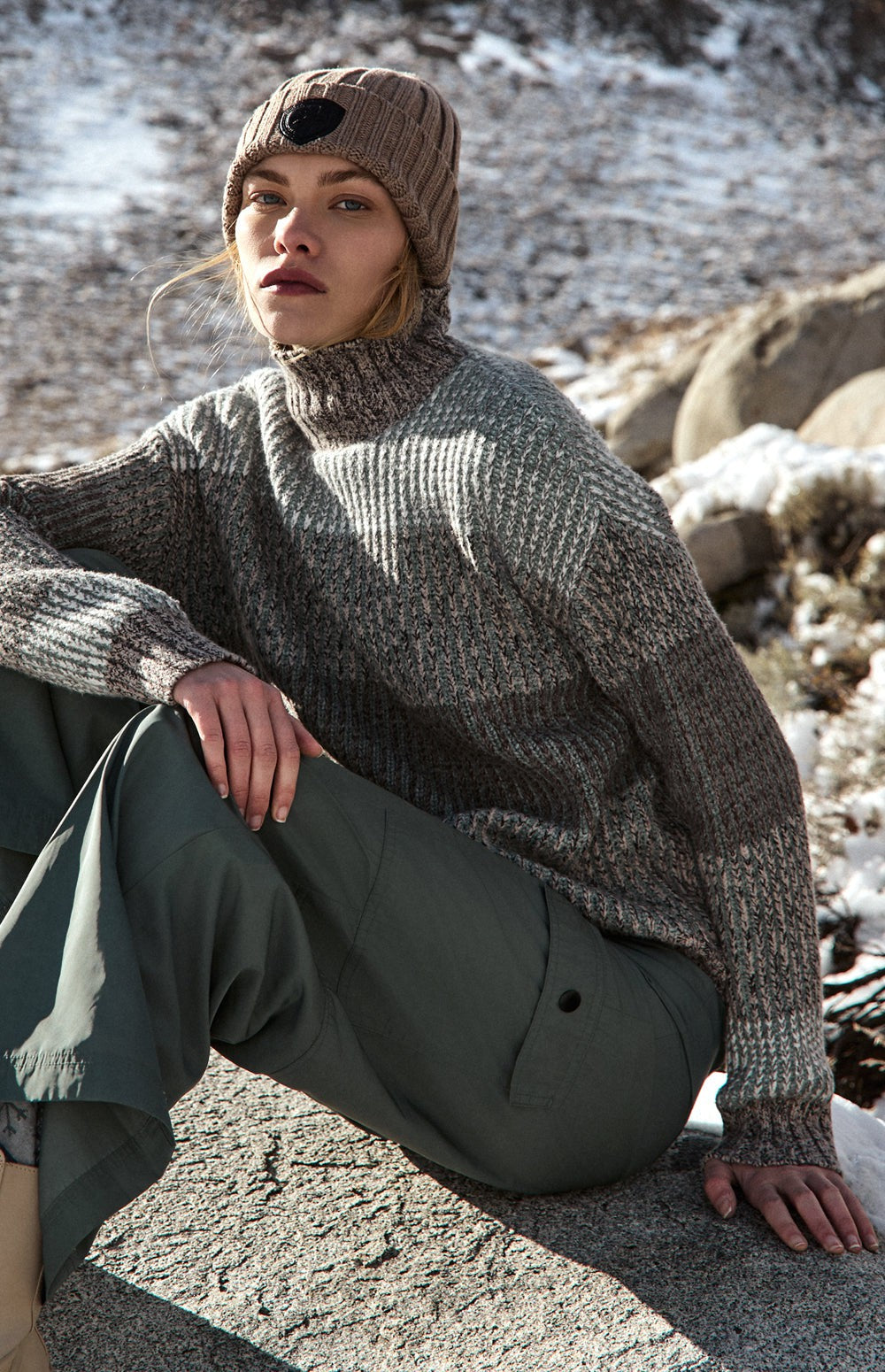Mila Mock Neck Stripe Sweater, Stone | Alp N Rock Alp N Rock Womens Sweater Mila Mock Neck Stripe Sweater | Stone