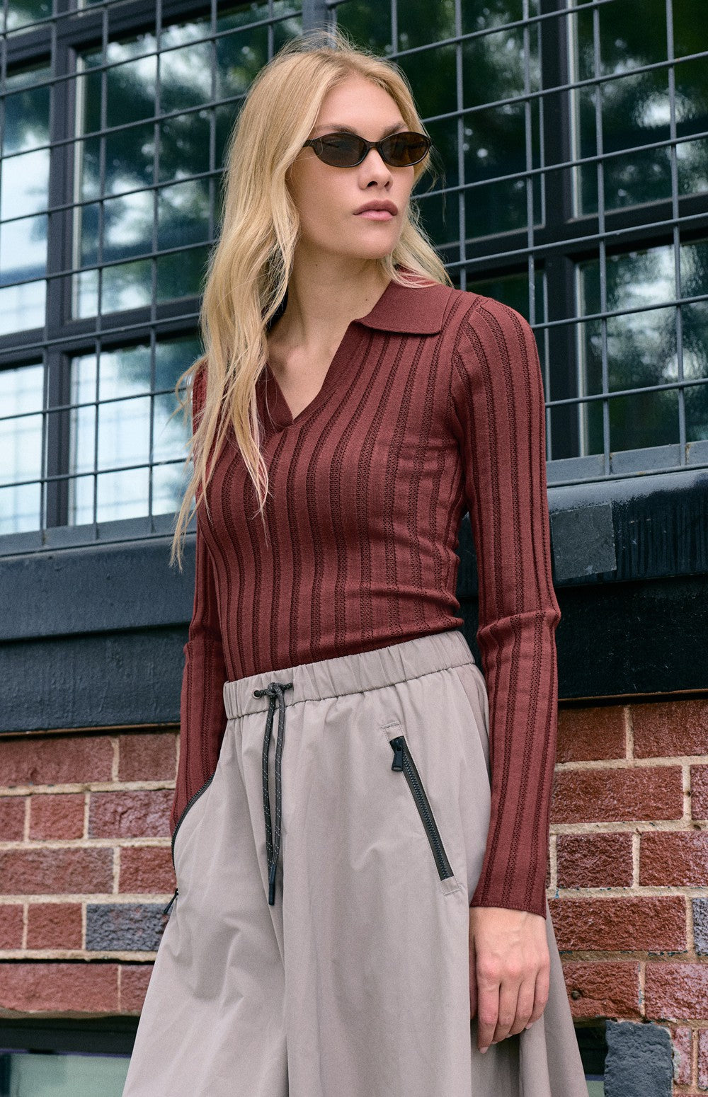 Nia Pointelle Polo Sweater, Russet | Alp N Rock Alp N Rock Womens Sweater Nia Pointelle Polo Sweater | Russet