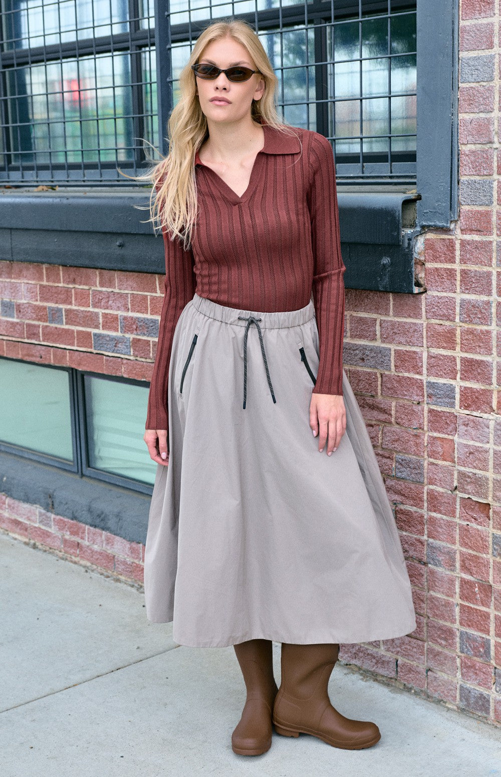 Nia Pointelle Polo Sweater, Russet | Alp N Rock Alp N Rock Womens Sweater Nia Pointelle Polo Sweater | Russet
