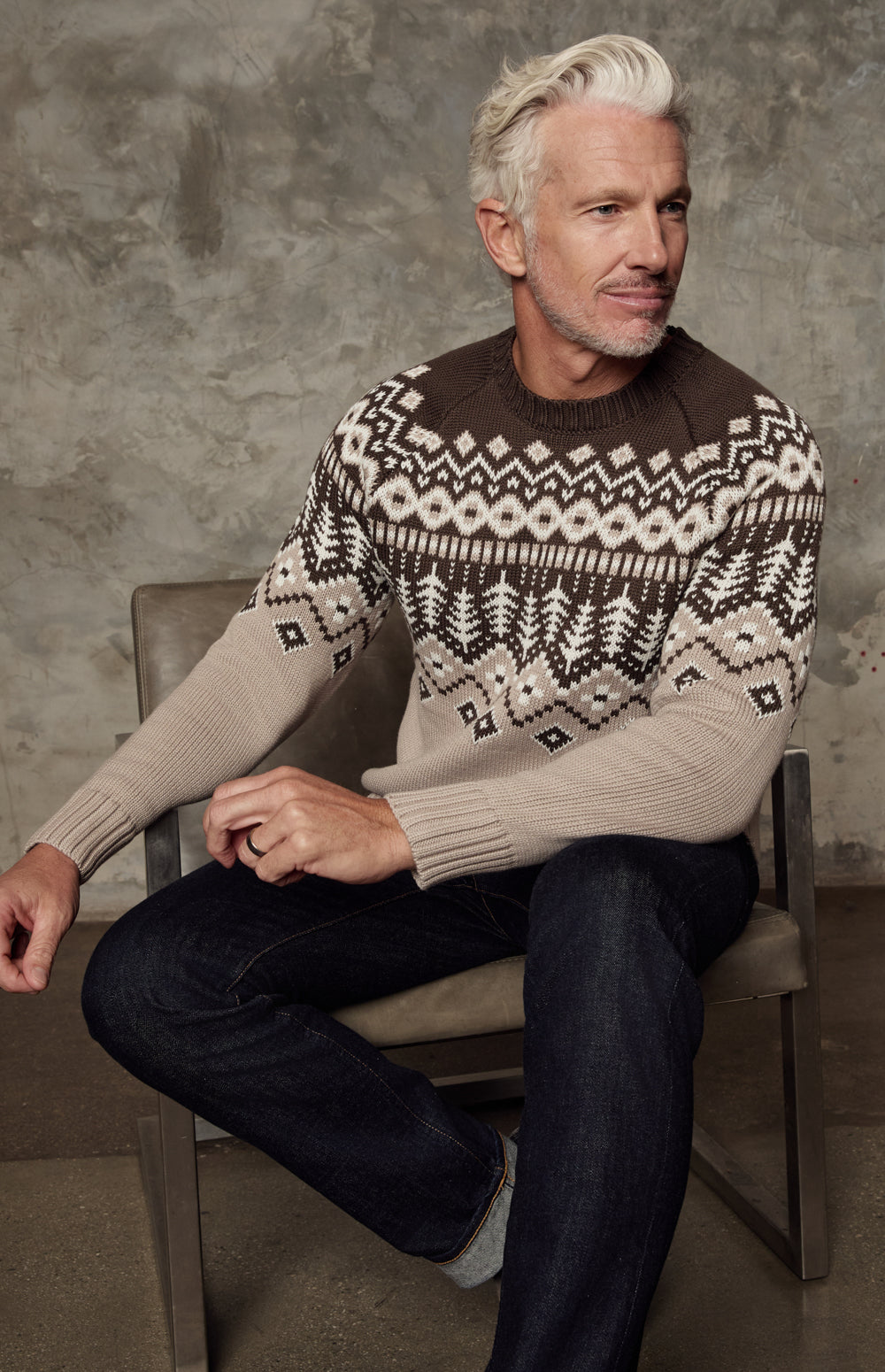 Sid Fair Isle Crewneck Sweater, Coffee | Alp N Rock Alp N Rock Womens Sweater Sid Fair Isle Crewneck Sweater | Coffee