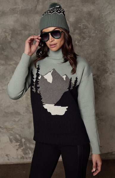 Simran Mock Neck Sweater, Silver Blue | Alp N Rock