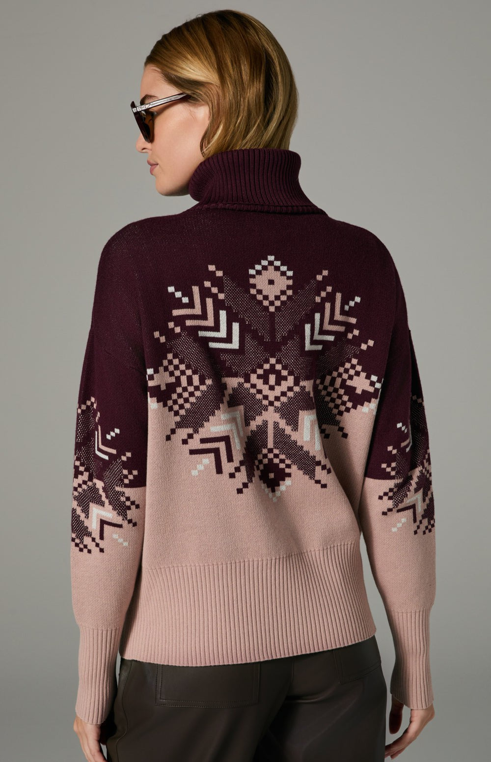 Alp N Rock Snowflake Elis Sweater, dark cherry and pink sweater for women with snowflake pattern on the front and back