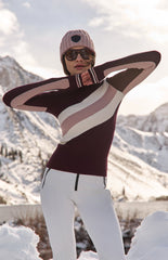Tanya 1/2 Zip Stripe Ski Sweater, Dark Cherry | Alp N Rock