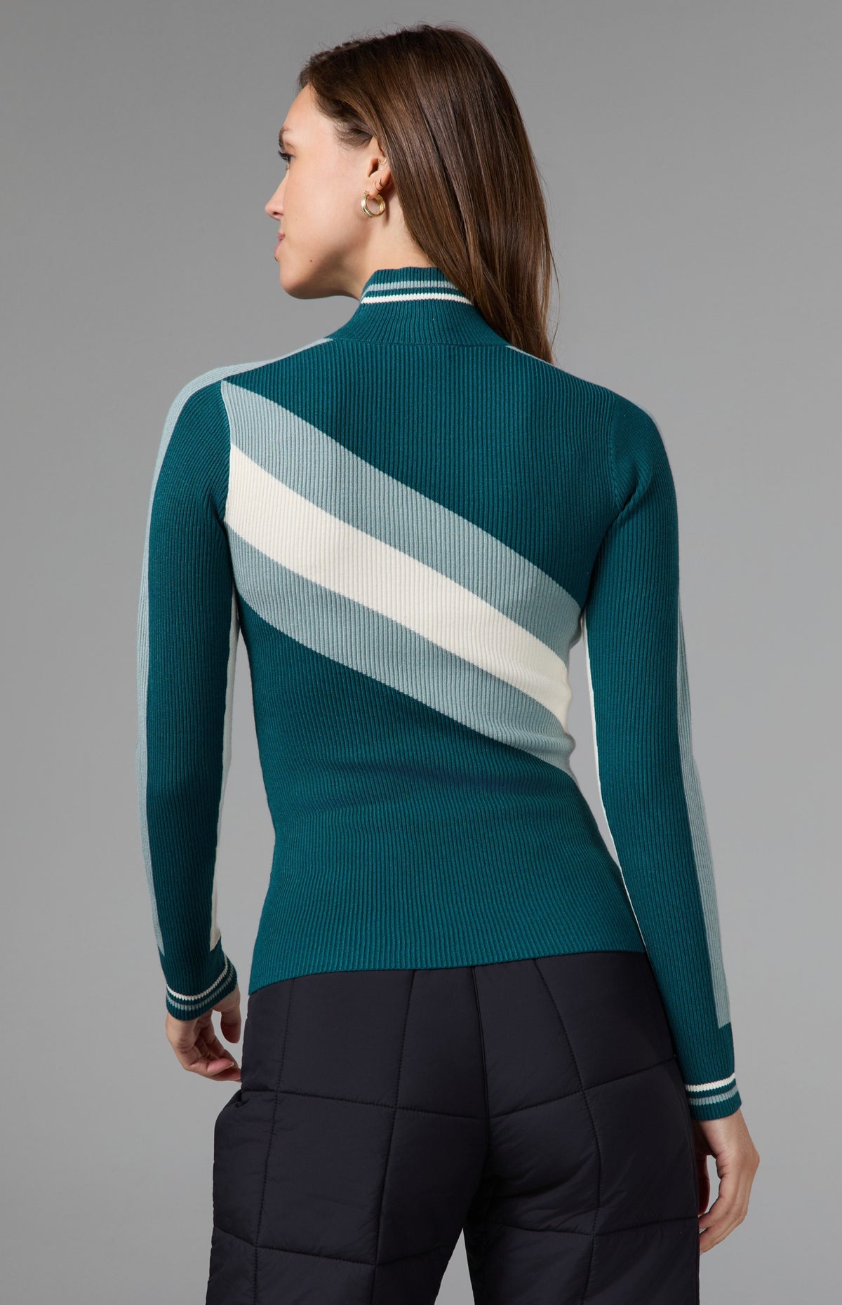 Tanya 1/2 Zip Stripe Ski Sweater, Pacific Teal | Alp N Rock Alp N Rock Womens Sweater Tanya 1/2 Zip Stripe Ski Sweater | Pacific Teal