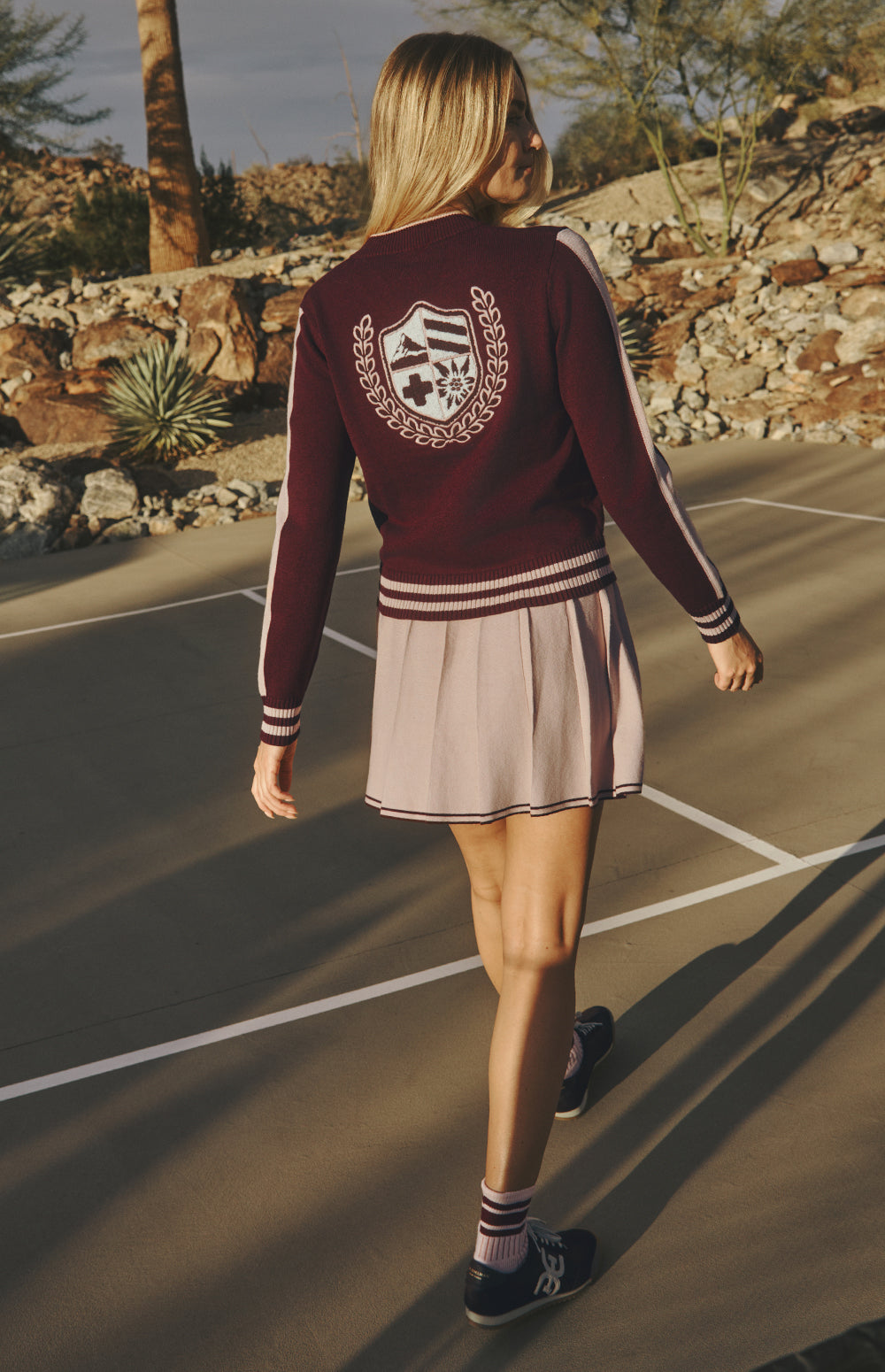 Alp N Rock Teagan Cardigan, dark cherry zip front cardigan for women with sporty stripe and back applique