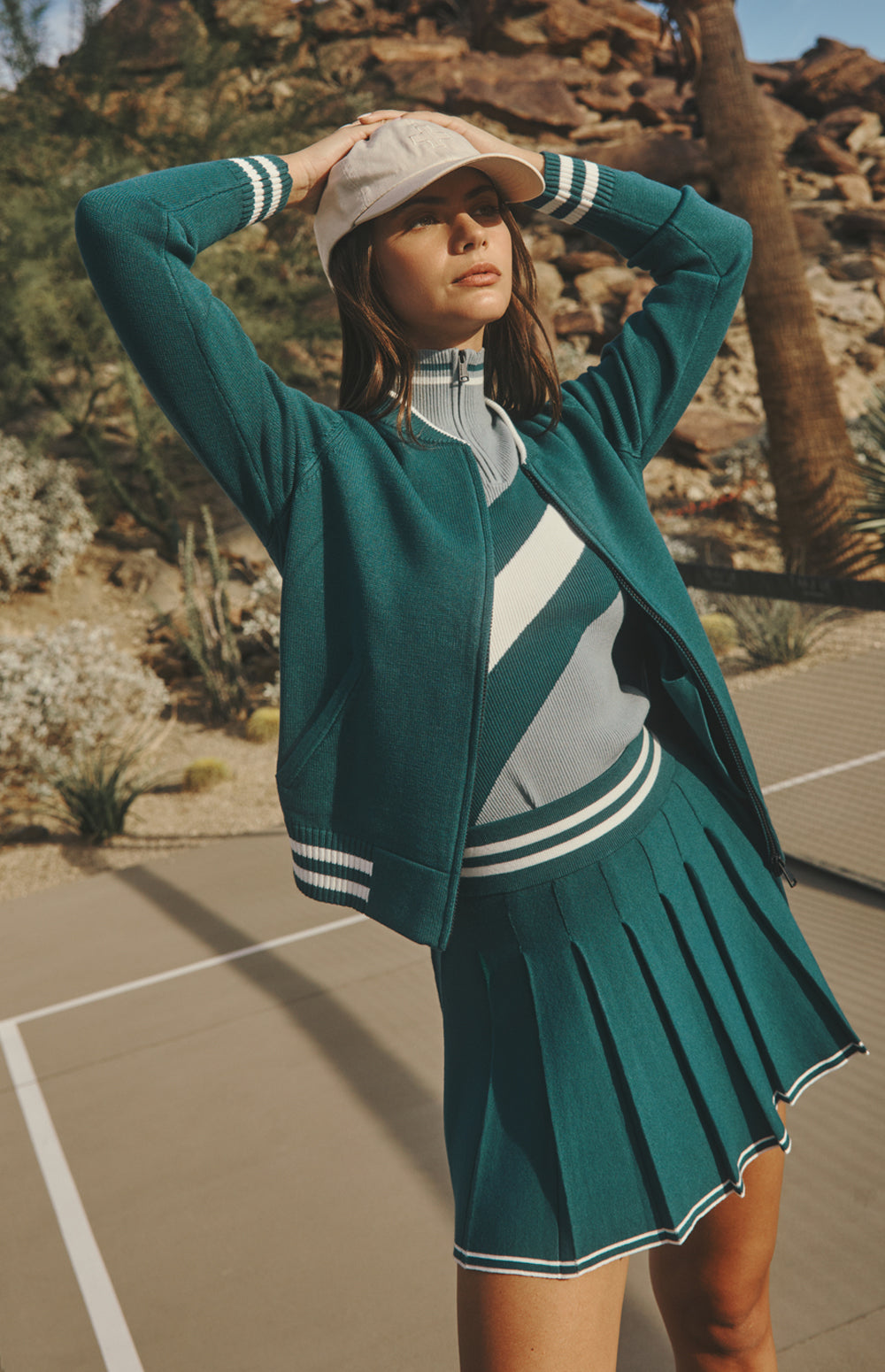 Alp N Rock Teagan Cardigan, teal zip front cardigan for women with sporty stripe and back applique