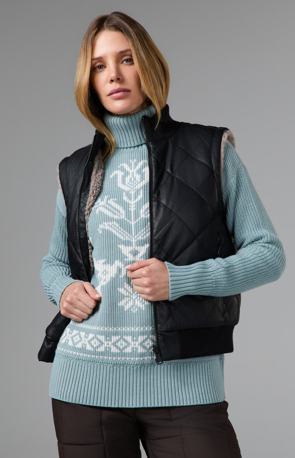 Alp N Rock Atlas Faux Leather Quilted Reversible Vest, black quilted and faux leather revserible vest