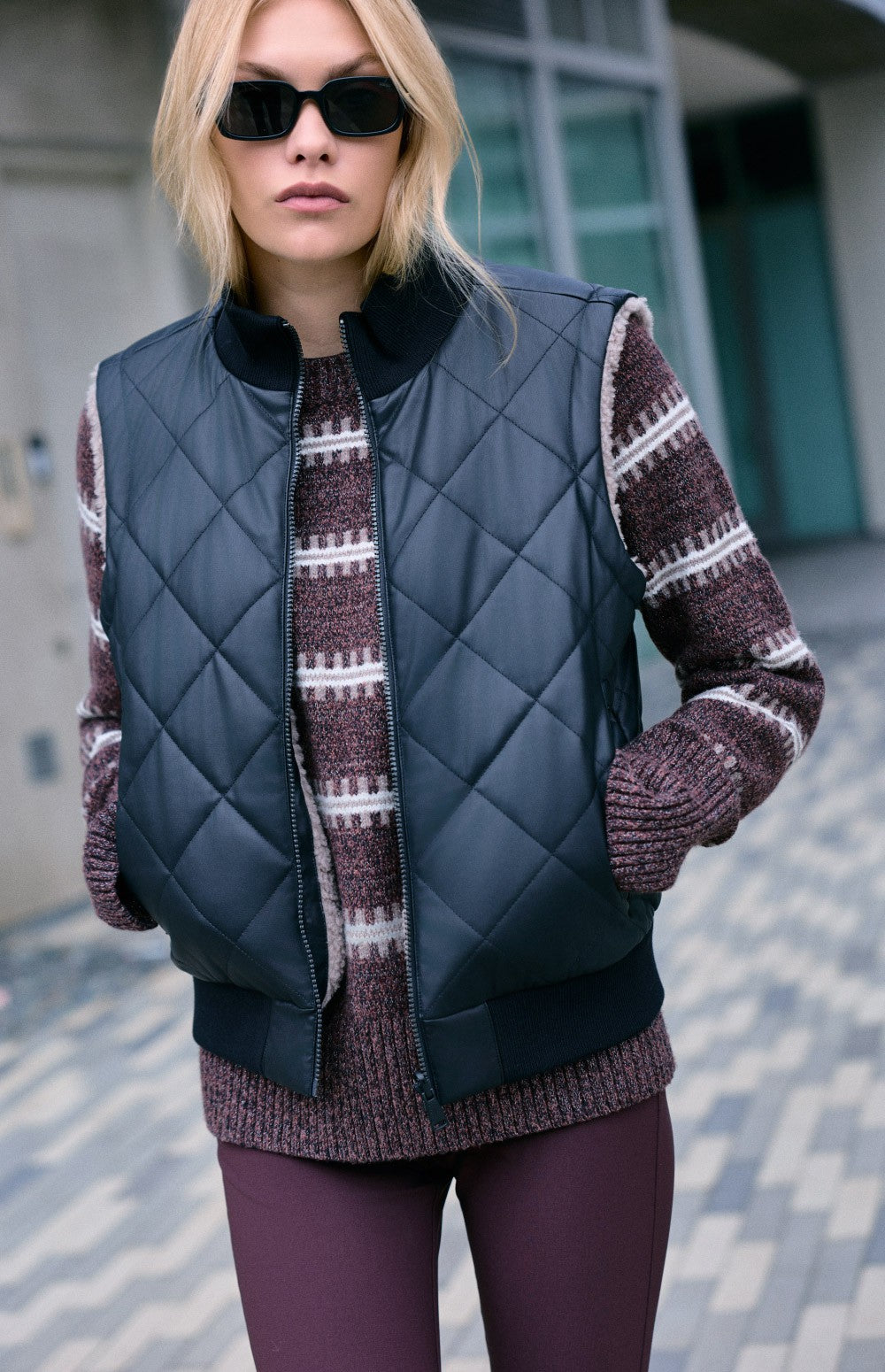 Alp N Rock Atlas Faux Leather Quilted Reversible Vest, black quilted and faux leather revserible vest