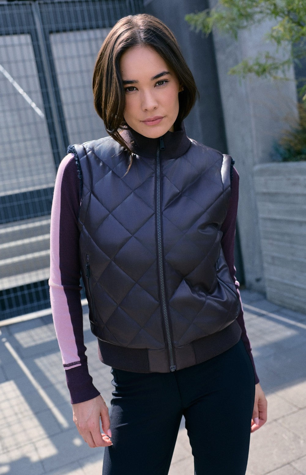 Alp N Rock Atlas Faux Leather Quilted Reversible Vest, dark red quilted and faux leather revserible vest