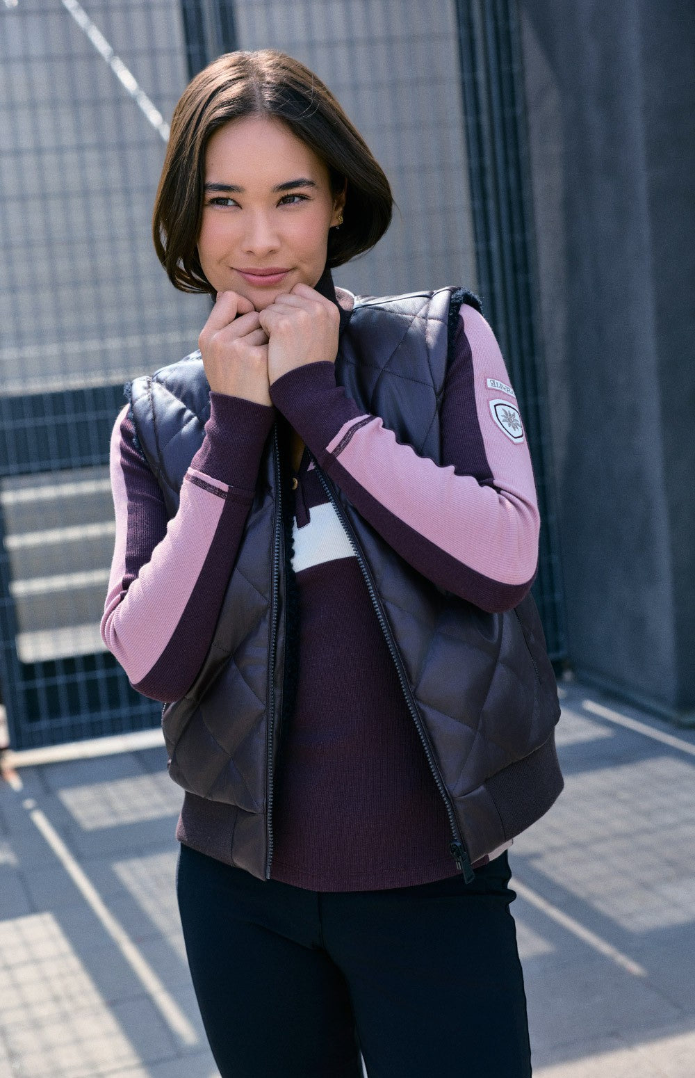 Alp N Rock Atlas Faux Leather Quilted Reversible Vest, dark red quilted and faux leather revserible vest