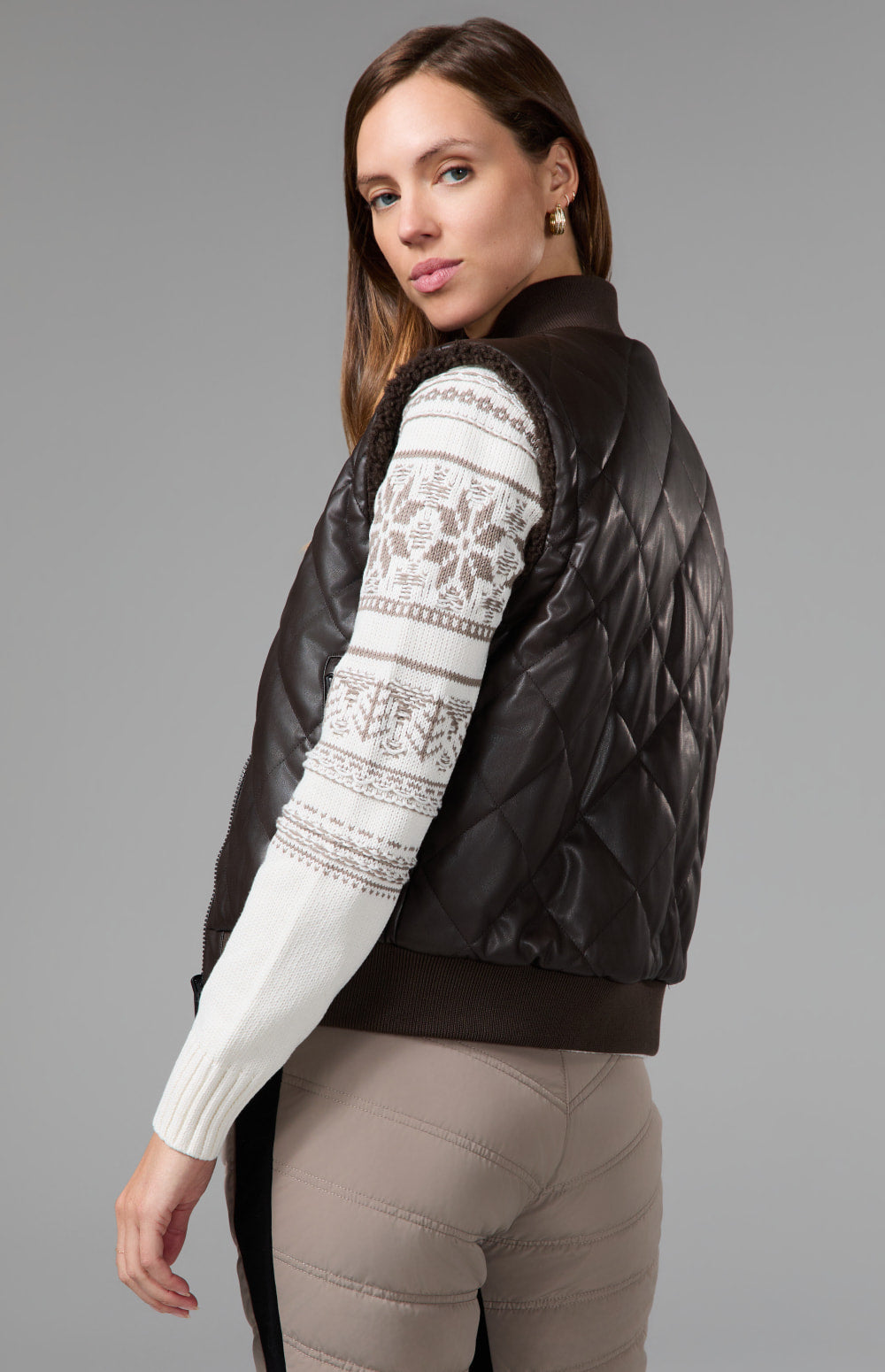 Alp N Rock Atlas Faux Leather Quilted Reversible Vest, dark brown quilted and faux leather revserible vest