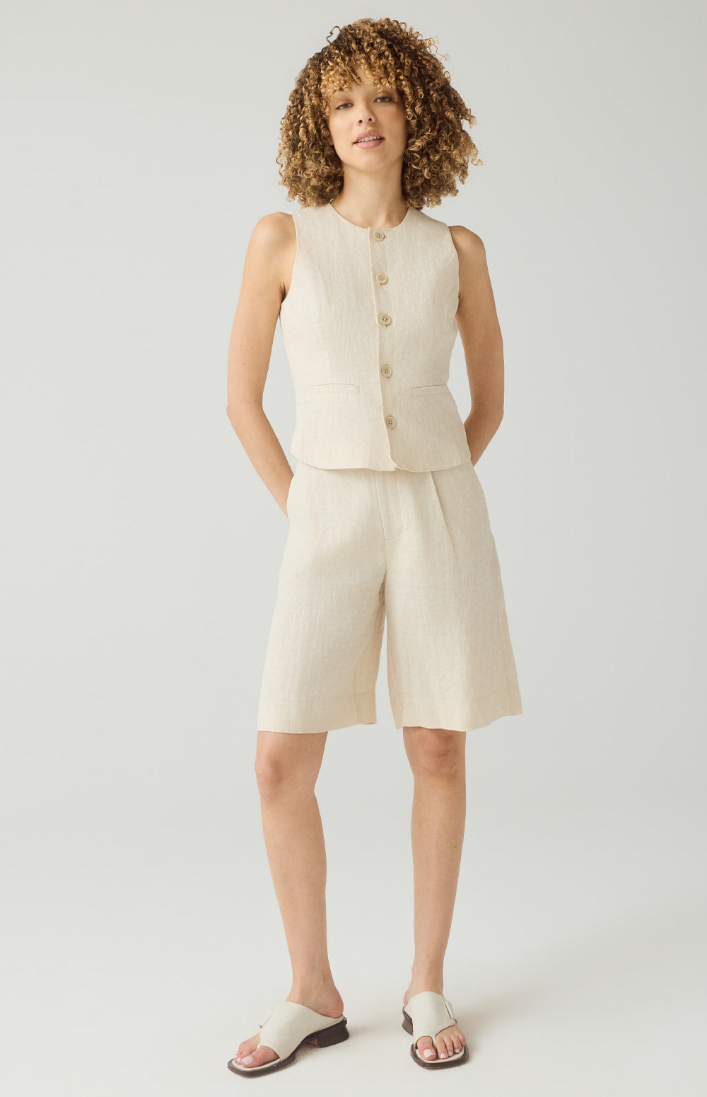 Alp N Rock Edith Linen Vest, beige button front linen vest for women