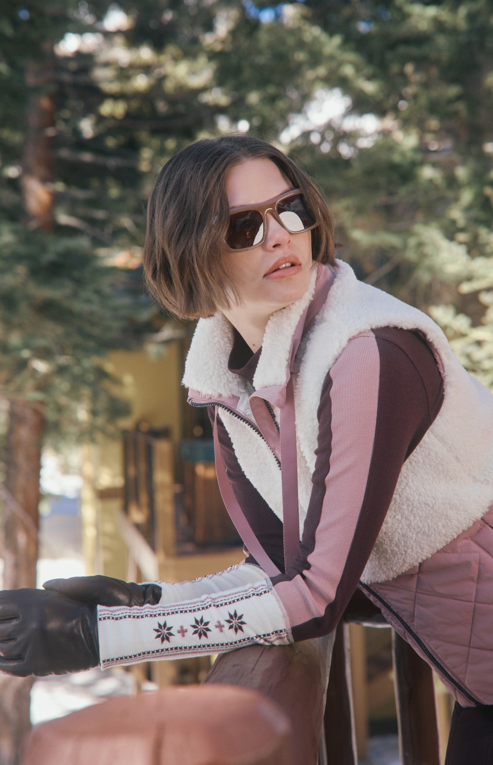 Alp N Rock Sage Vest, white and light pink zip vest for women with shearling top and quilted bottom