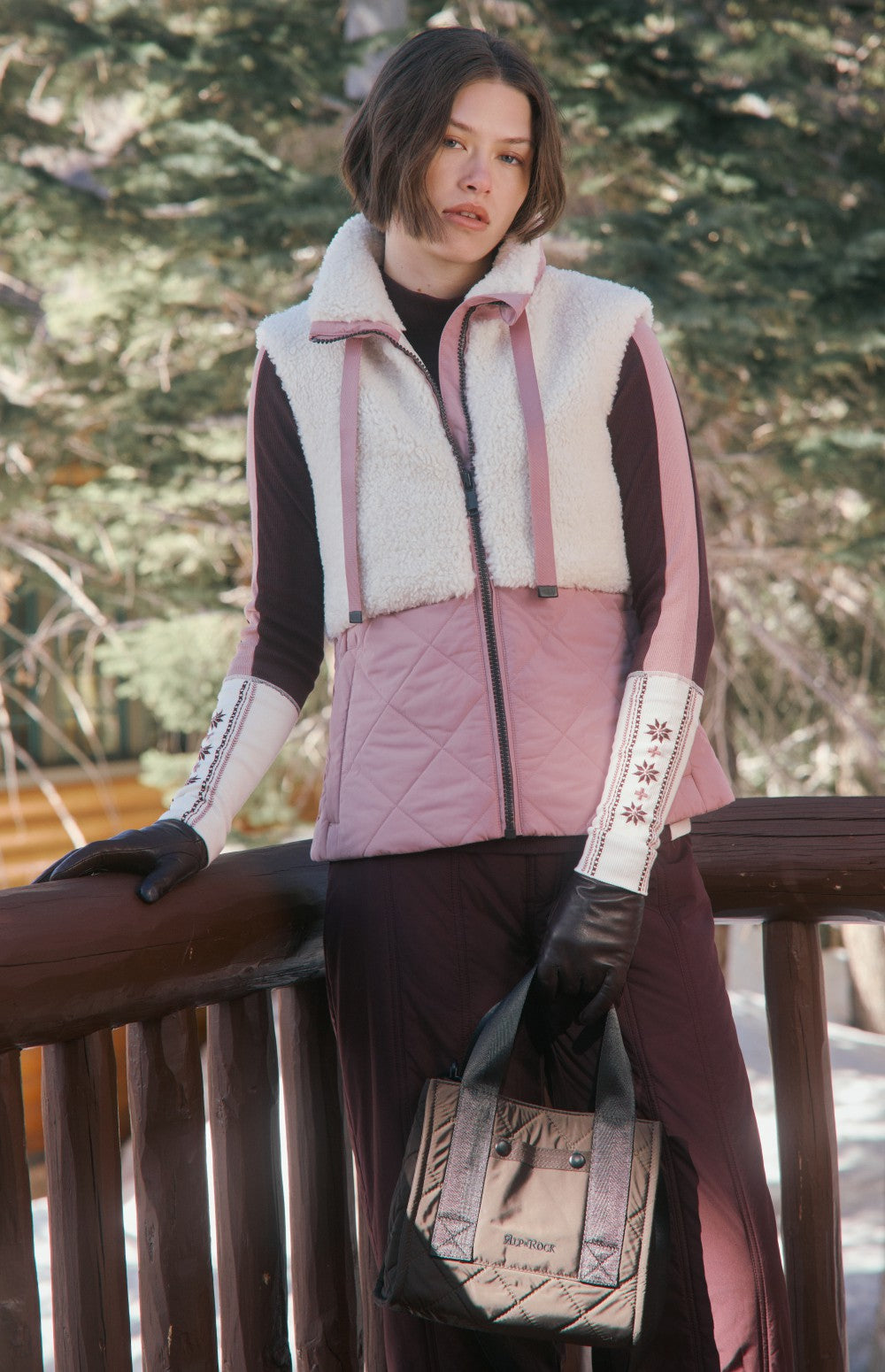 Alp N Rock Sage Vest, white and light pink zip vest for women with shearling top and quilted bottom