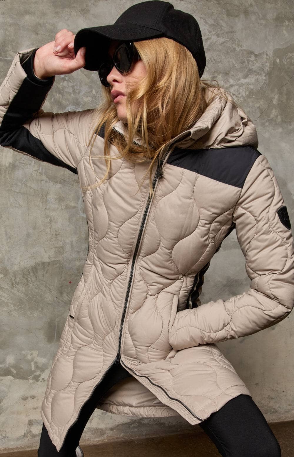 Chamonix Long Jacket by Alp N Rock, Women's Long Beige Puffer Jacket With Hood