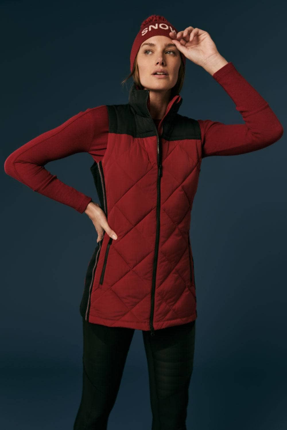 Davos III Long Vest by Alp N Rock, Women's Red Puffer Vest With Quilting and Pockets