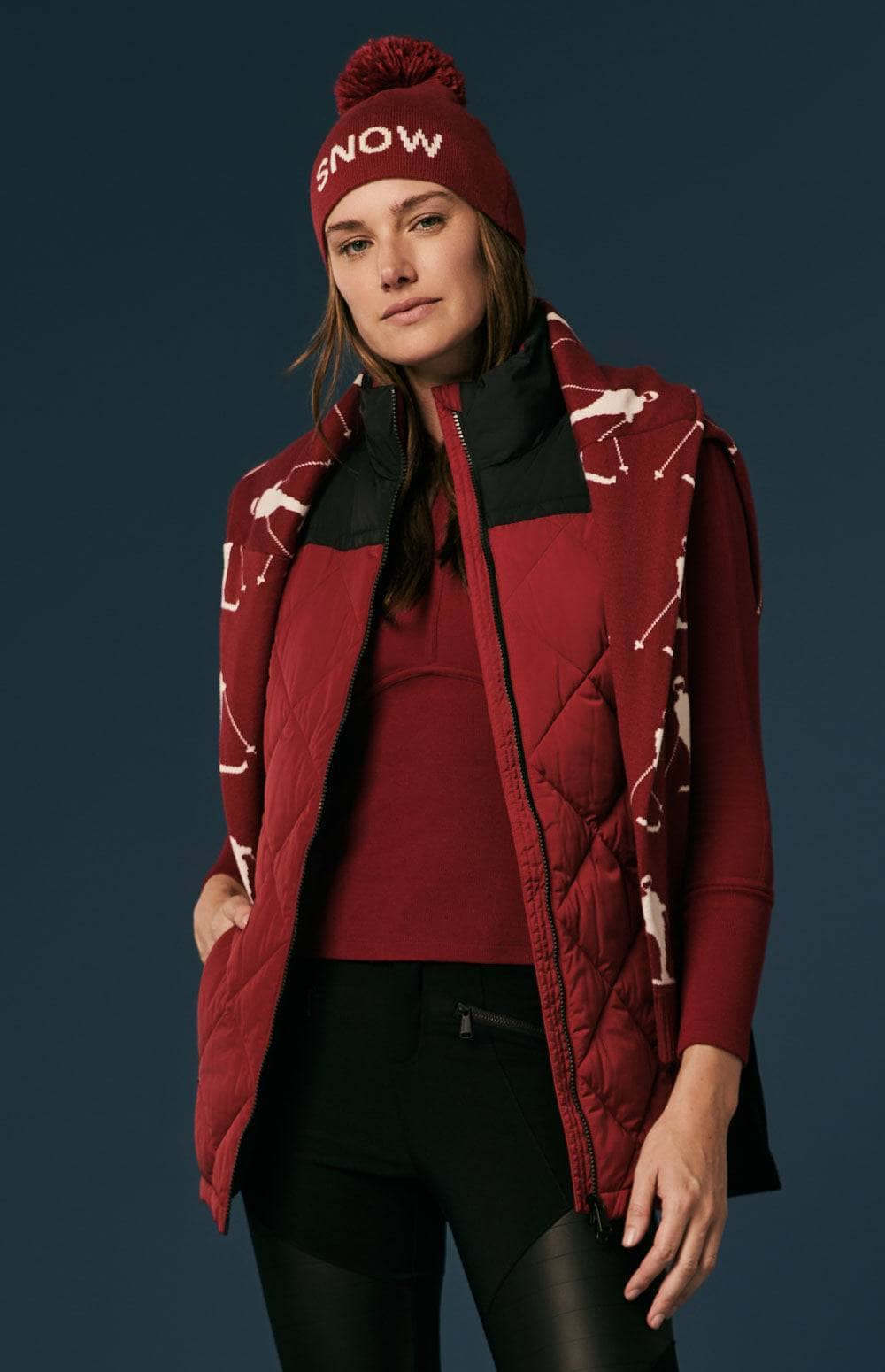 Davos III Long Vest by Alp N Rock, Women's Red Puffer Vest With Quilting and Pockets