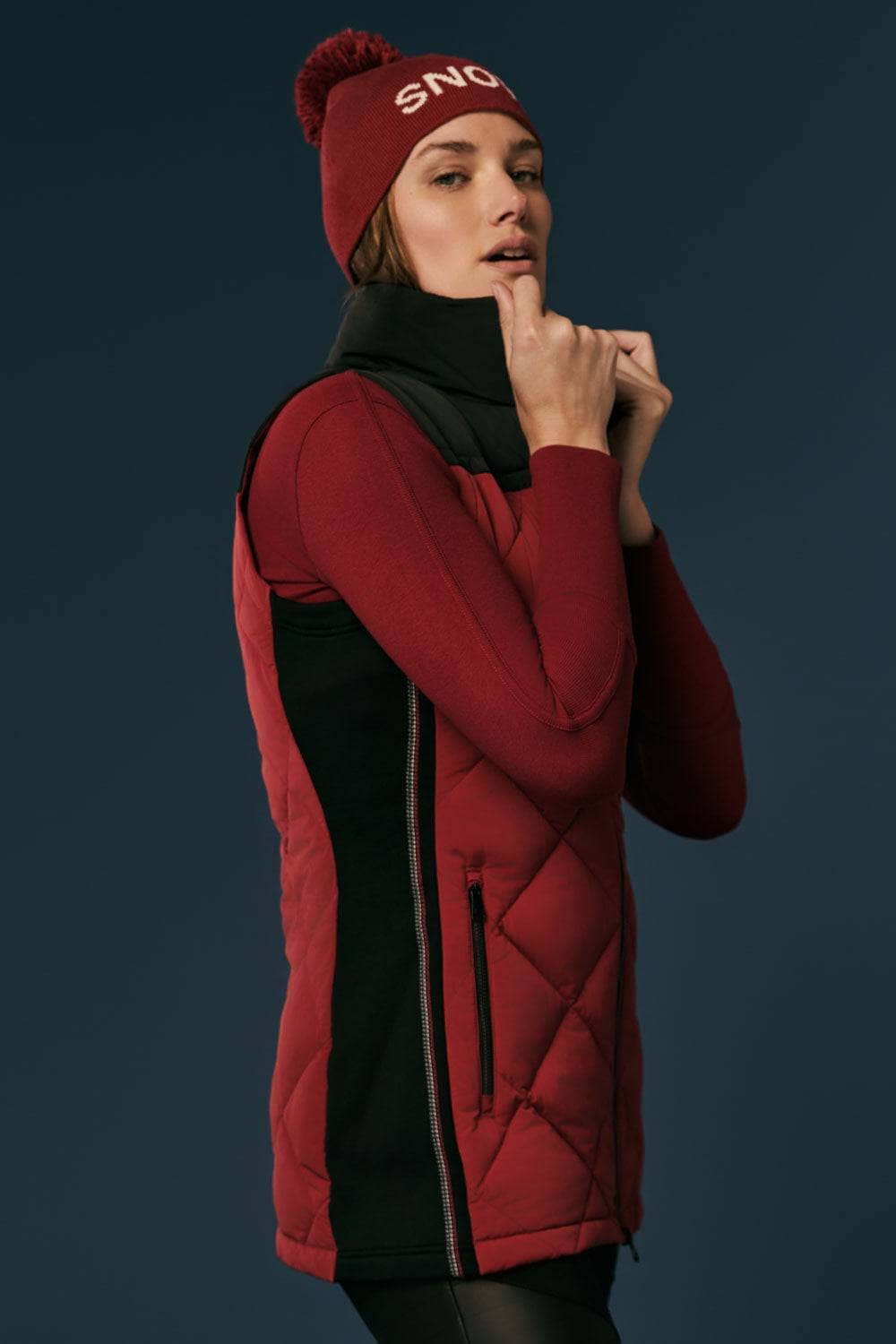 Davos III Long Vest by Alp N Rock, Women's Red Puffer Vest With Quilting and Pockets