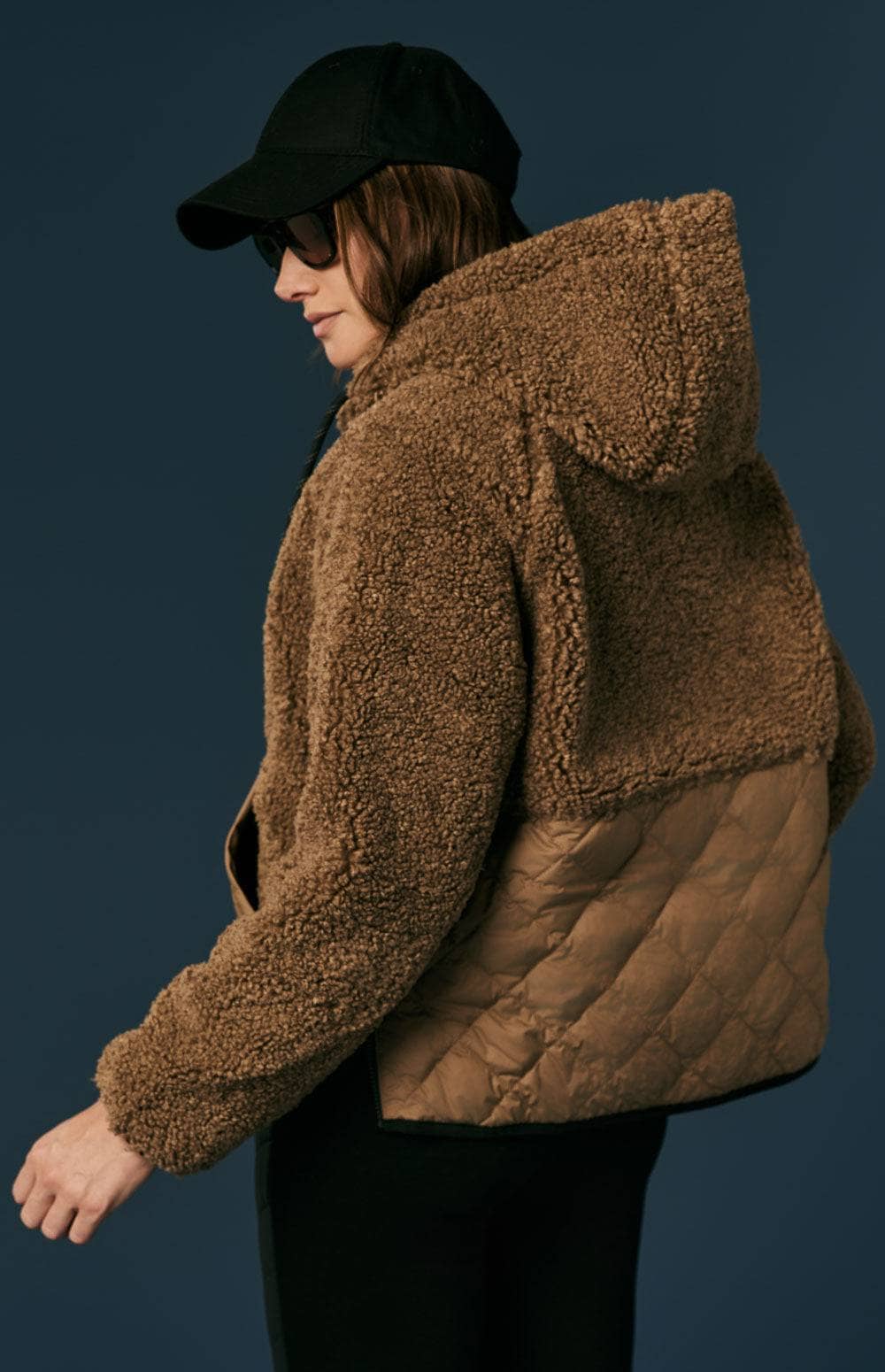 Alpine Pullover Jacket by Alp N Rock, Women's Brown Shearling Jacket With Hood, Quilted Bottom and Front Pocket