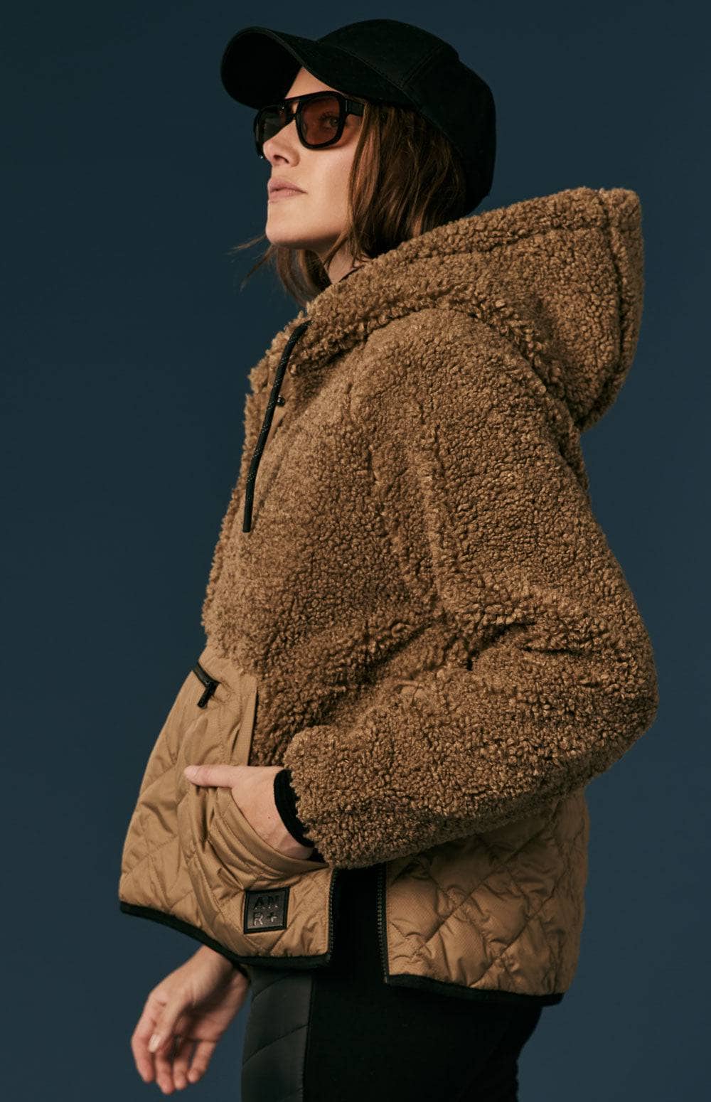 Alpine Pullover Jacket by Alp N Rock, Women's Brown Shearling Jacket With Hood, Quilted Bottom and Front Pocket