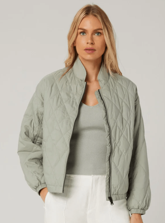 Kaden Crop Jacket by Alp N Rock, Women's Quilted Light Green Cropped Jacket with Zipper and Pockets