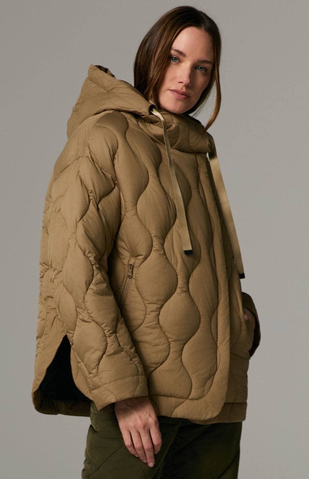 Nori Quilted Jacket by Alp N Rock, Women's Dark Khaki Quilted Pullover Jacket with Hood